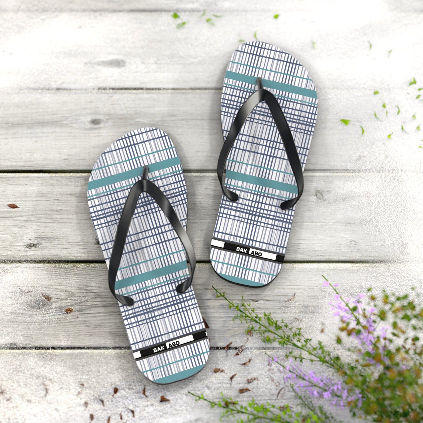 Plaid Teal Stripe Flip Flops — Casual Beach & Everyday Sandals Printify bakabo.club