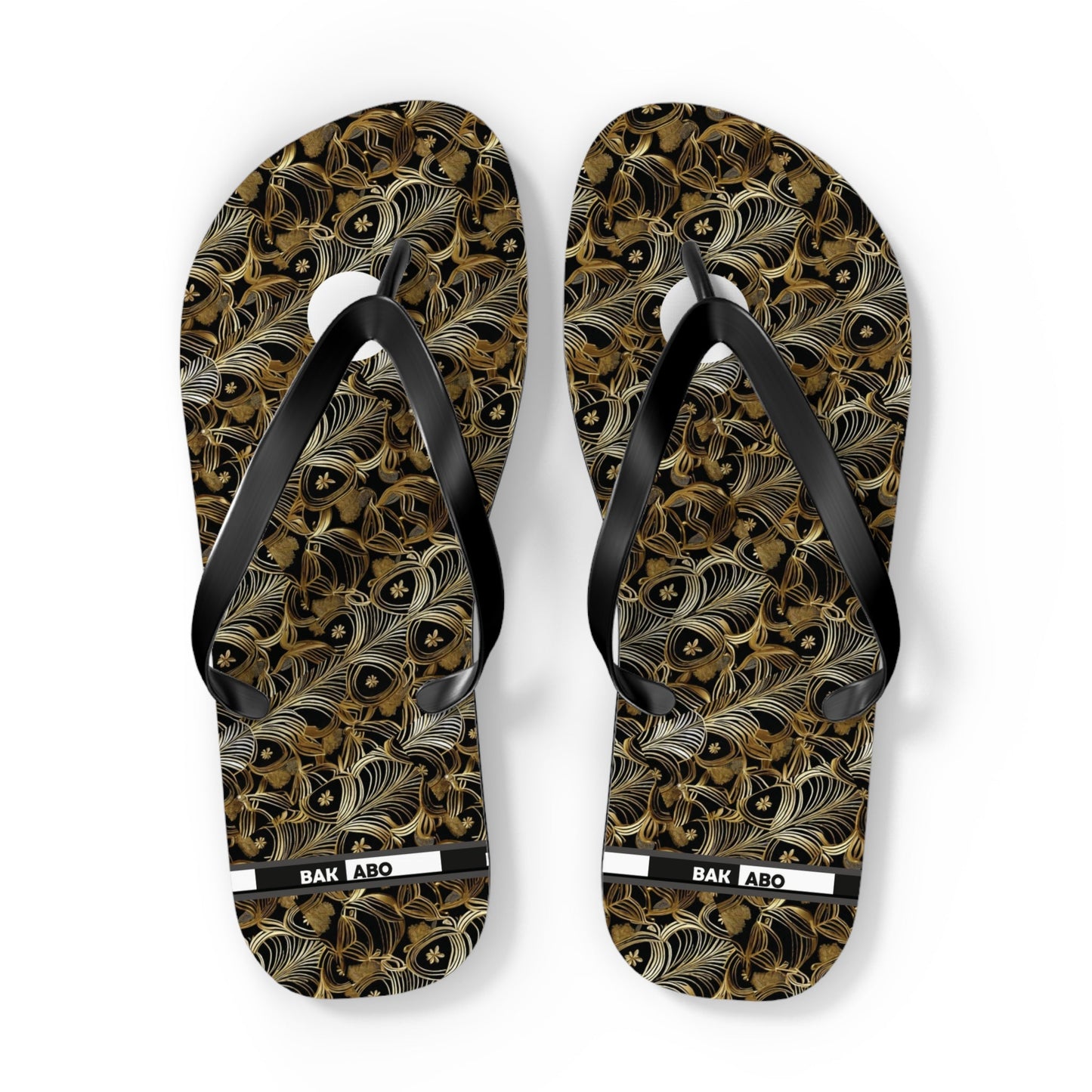 Peacock Feather Pattern Flip Flops — Tropical Beach Sandals with Elegant Feather Design Printify bakabo.club