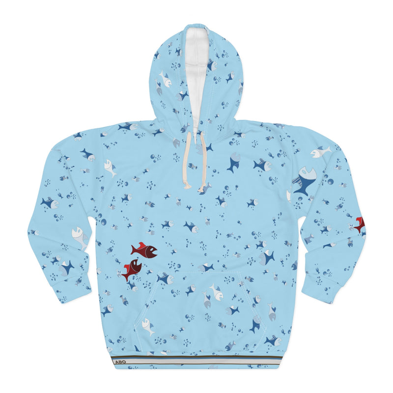 Koi Fish Pattern Hoodie – Light Blue All-Over-Print Pullover