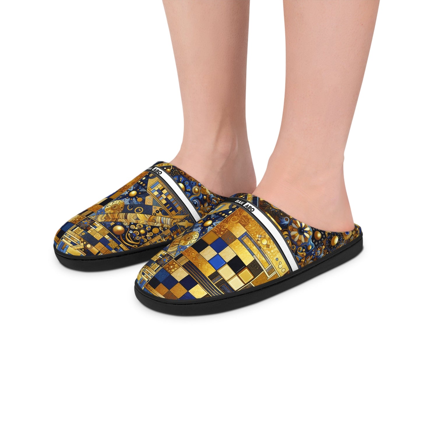 Women's Indoor Slippers — Luxe Gold Mosaic Pattern Cozy House Shoes BakAbo Studio BKS bakabo.club