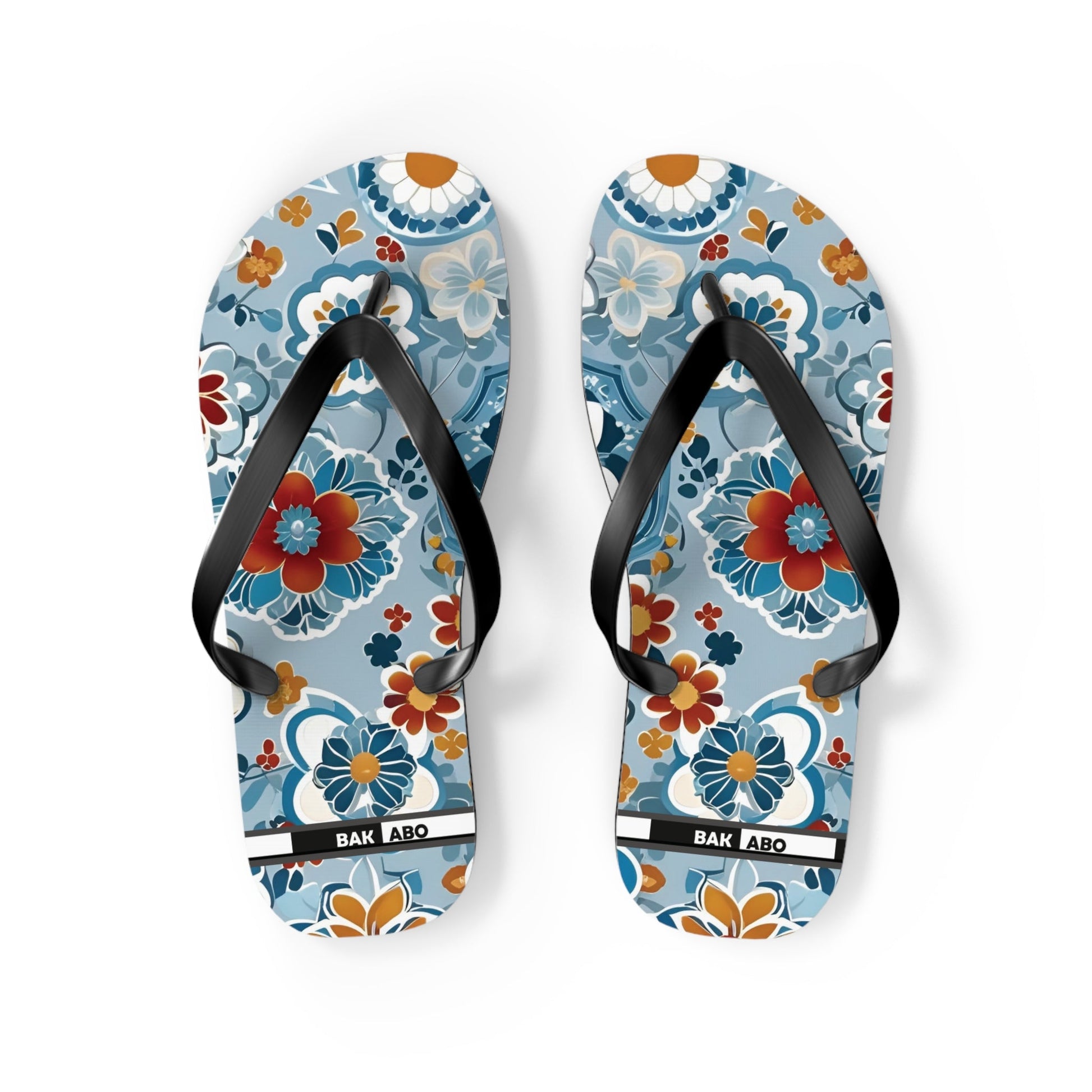 Floral Blue Retro Flip Flops — Women’s Summer Beach Sandals Printify bakabo.club