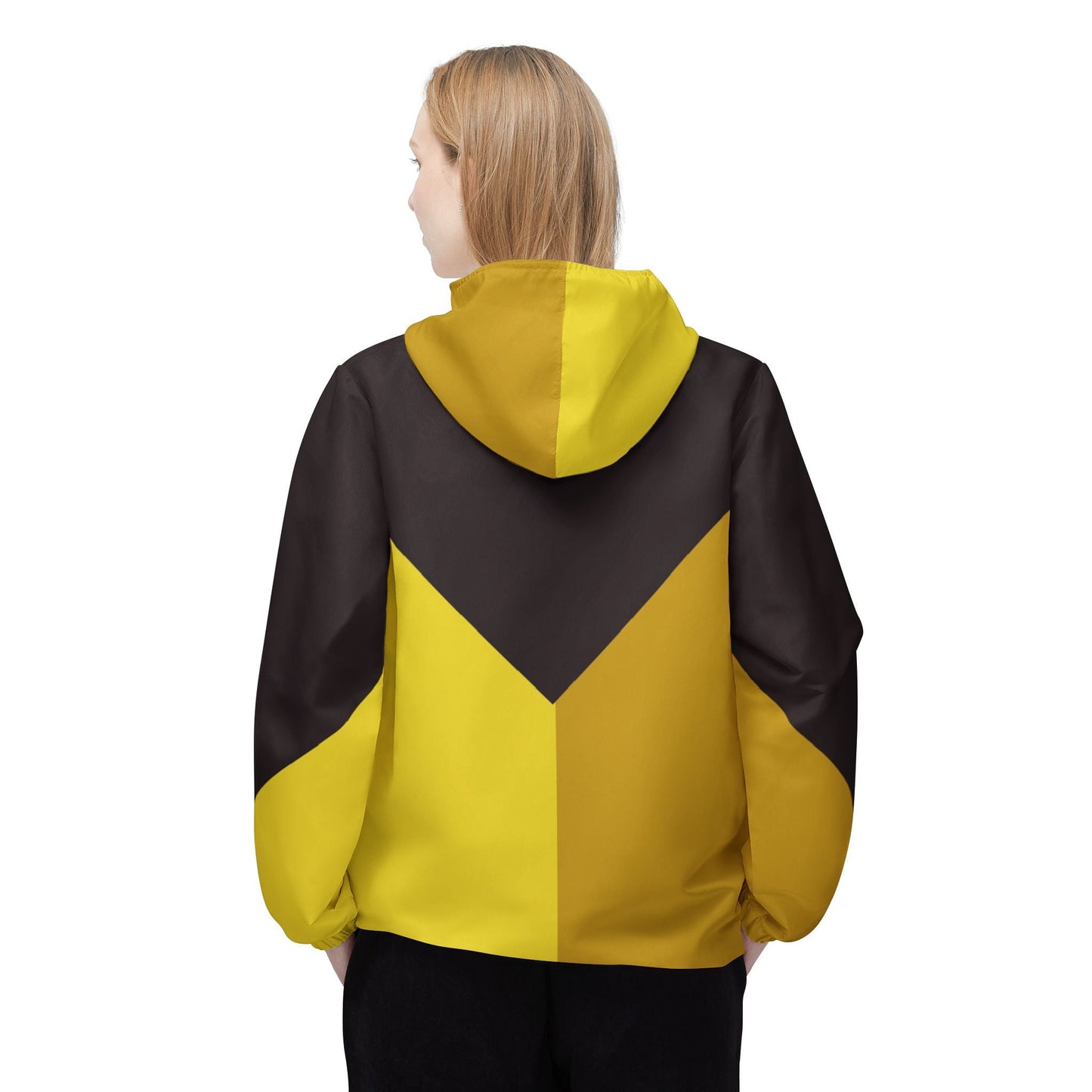 Yellow Chevron Windbreaker Jacket – Lightweight Hooded All-Over Print Printify bakabo.club
