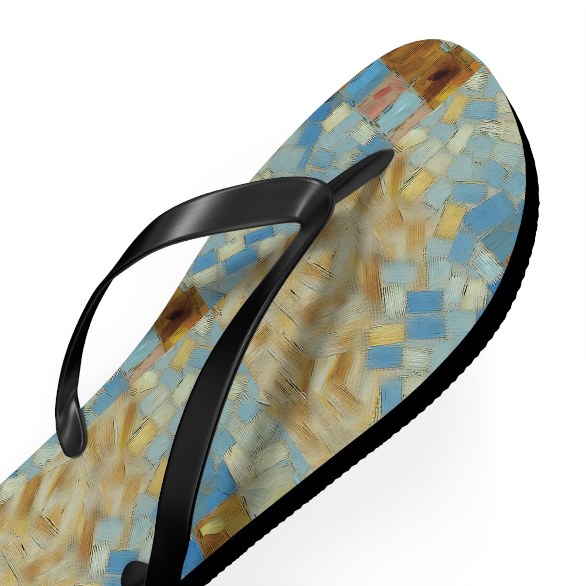 Mosaic Tile Flip Flops — Blue & Sand Beach Sandals Printify bakabo.club