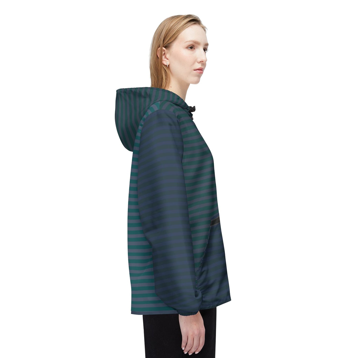 Striped Teal Windbreaker Jacket - Lightweight Hooded Windbreaker Printify bakabo.club