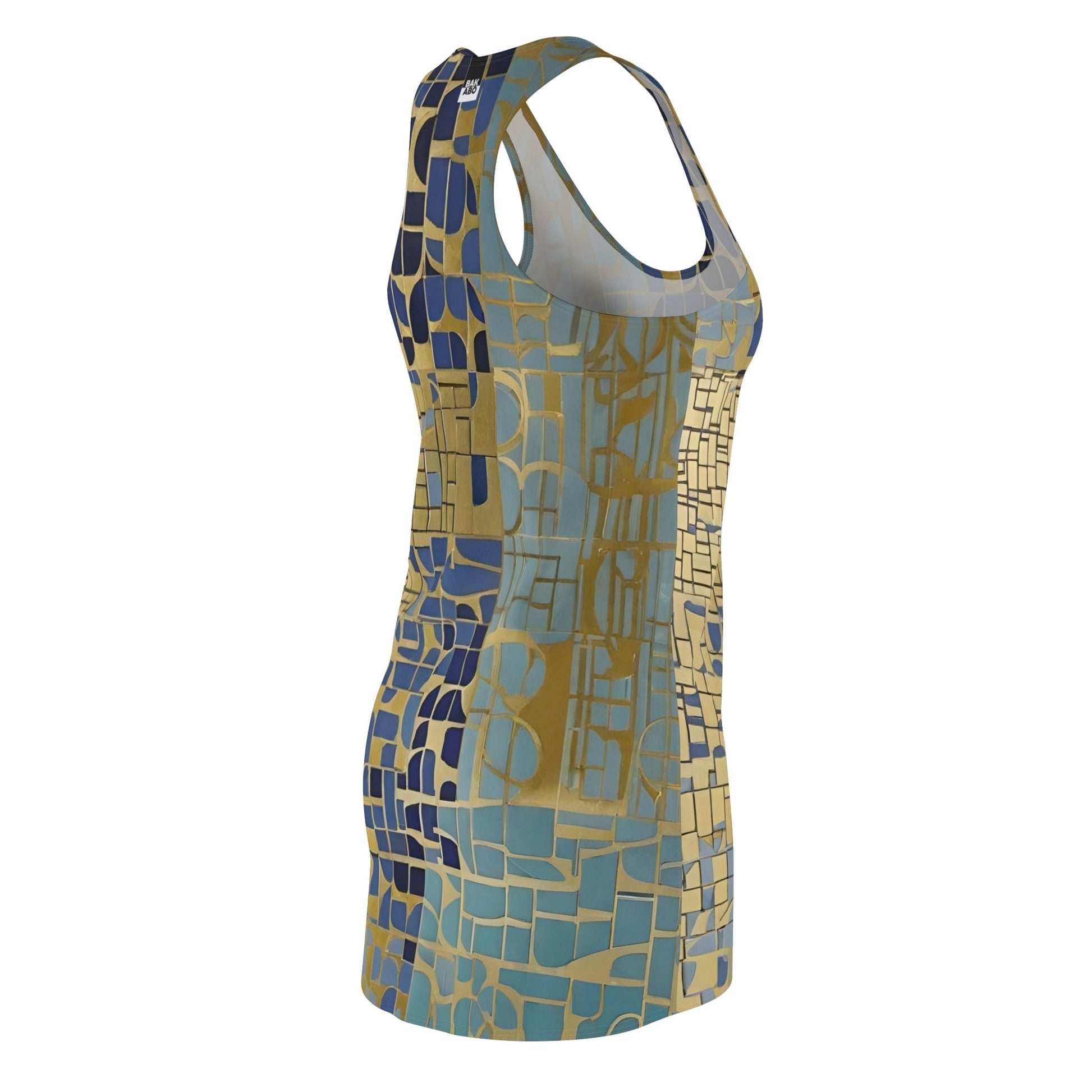 Blue & Gold Mosaic Racerback Dress – Abstract Tile Pattern Summer Dress