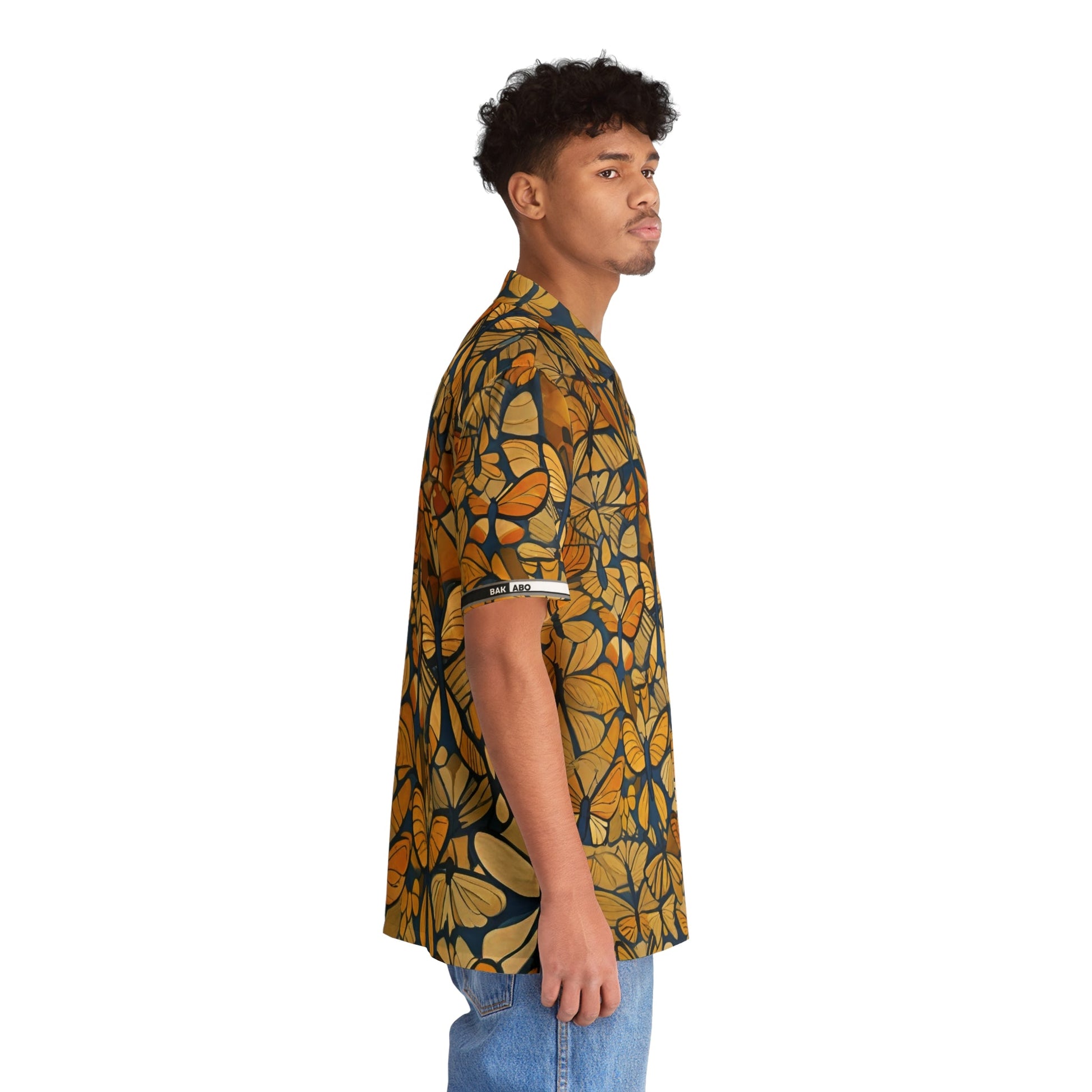 Butterfly Breeze Hawaiian Shirt — Golden Monarch Floral Camp Shirt Printify bakabo.club