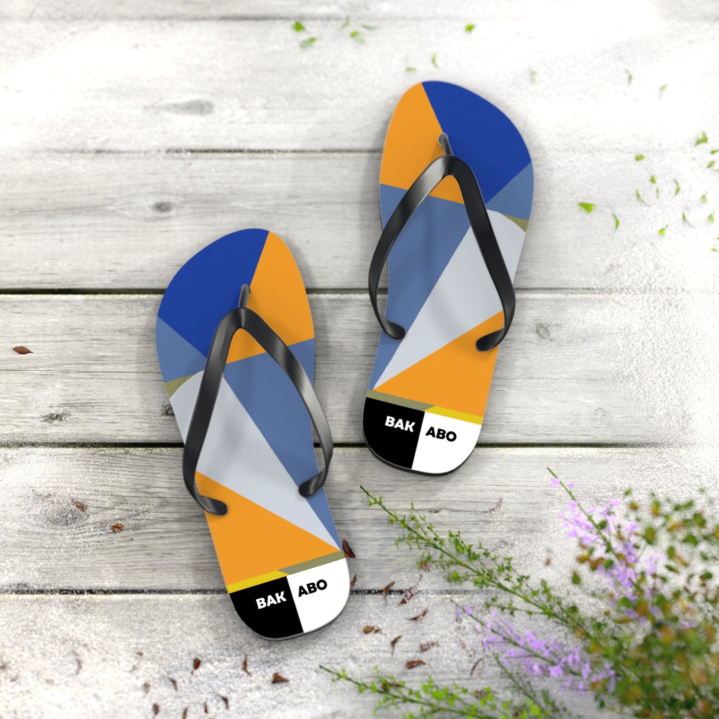 Geometric Colorblock Flip Flops — Bold Blue & Orange Beach Sandals Printify bakabo.club
