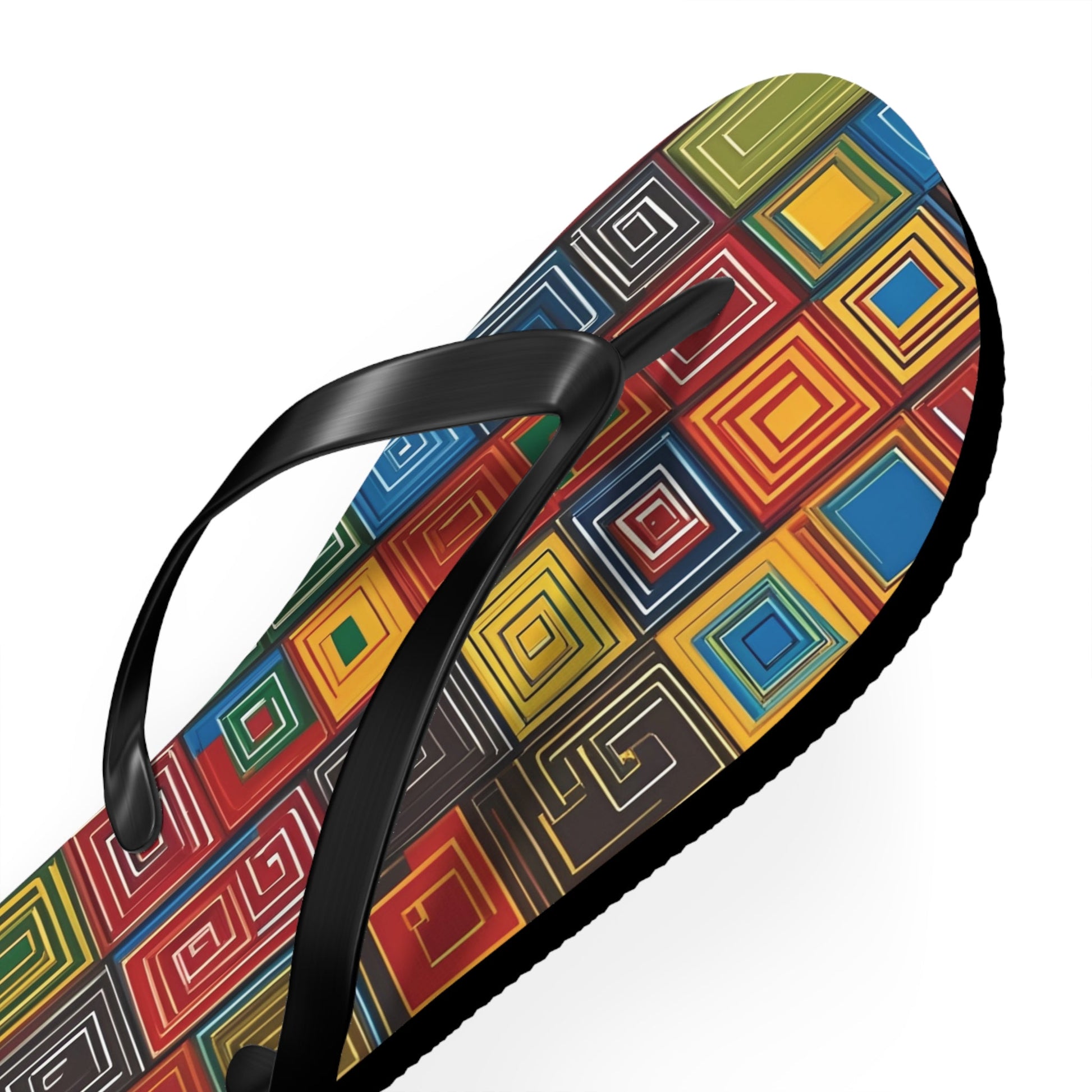 Colorful Geometric Square Flip Flops — Retro Pattern Beach Sandals Printify bakabo.club