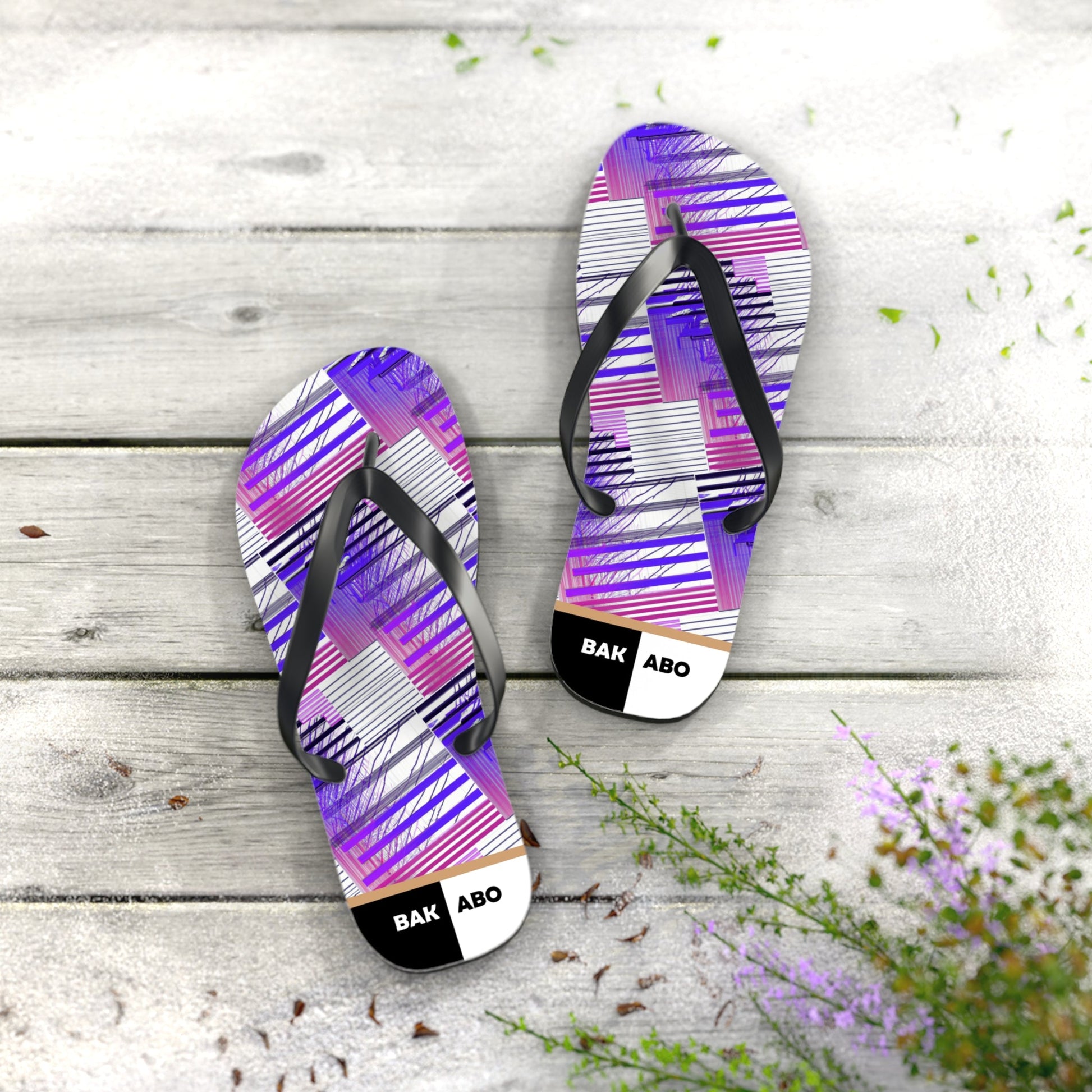 Purple Abstract Stripe Flip Flops – Summer Beach Sandals Printify bakabo.club