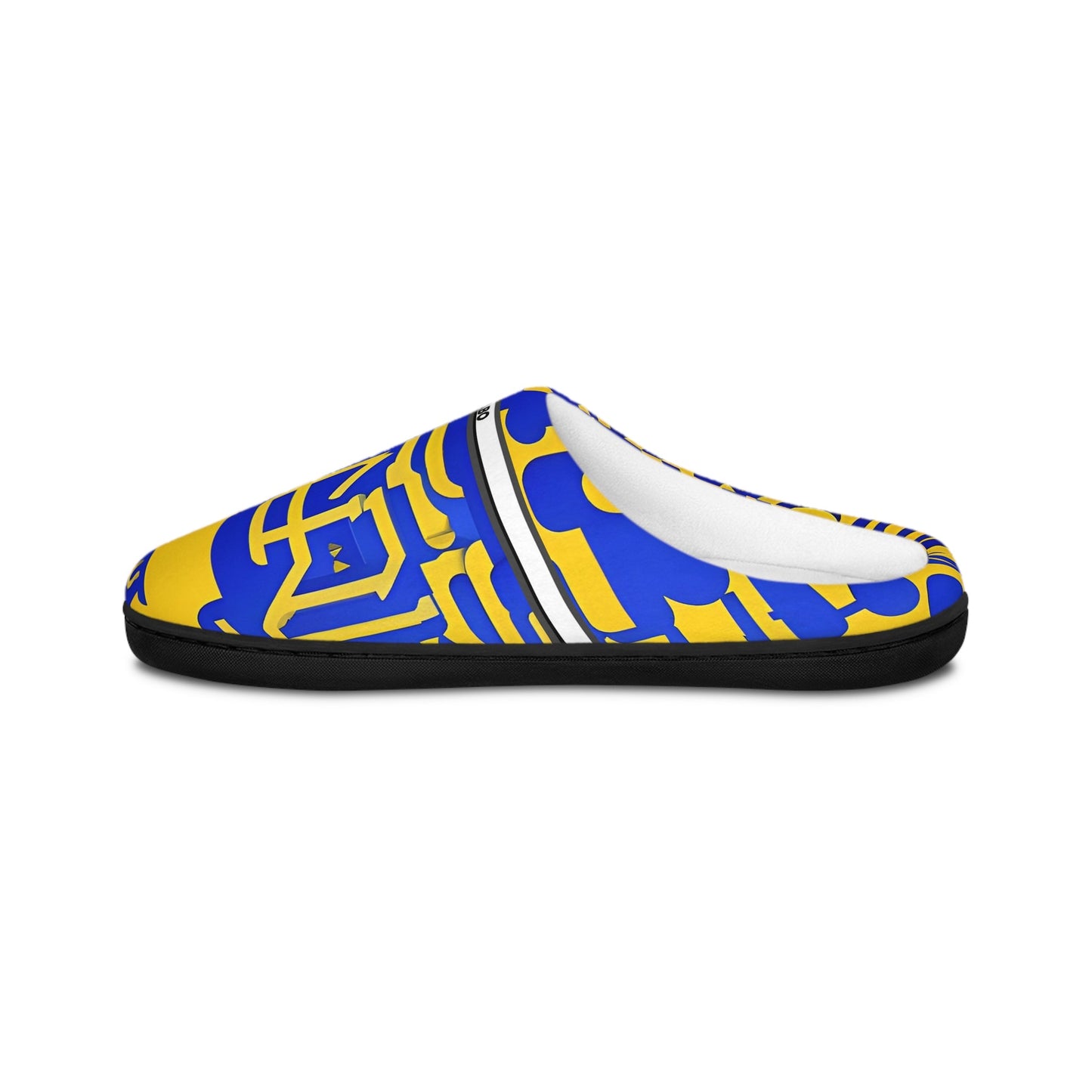 Graphic Pattern Women's Indoor Slippers — Bold Blue & Yellow Geometric Design BakAbo Studio BKS bakabo.club