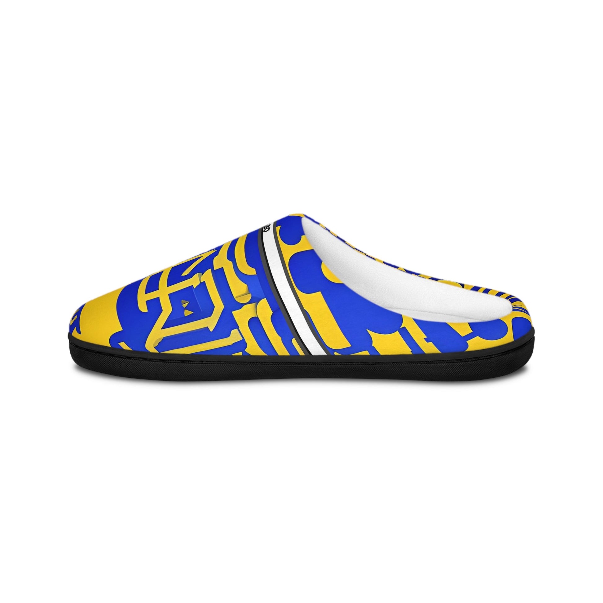 Graphic Pattern Women's Indoor Slippers — Bold Blue & Yellow Geometric Design BakAbo Studio BKS bakabo.club