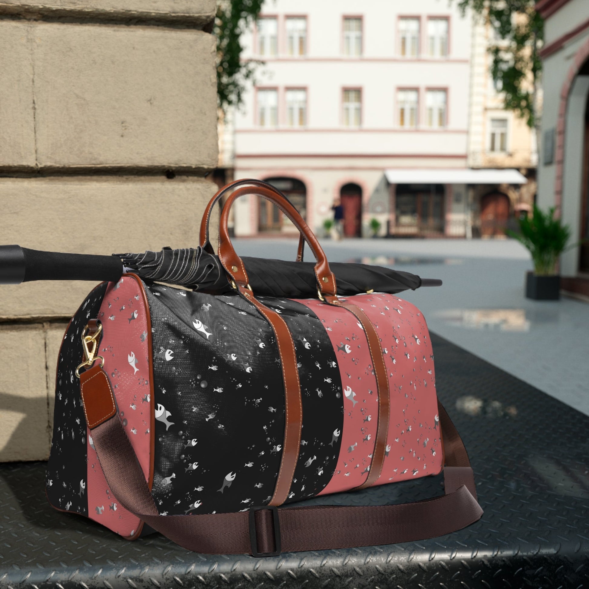 Speckled Two-Tone Waterproof Travel Duffle Bag — Black & Rose Weekend Bag Printify bakabo.club