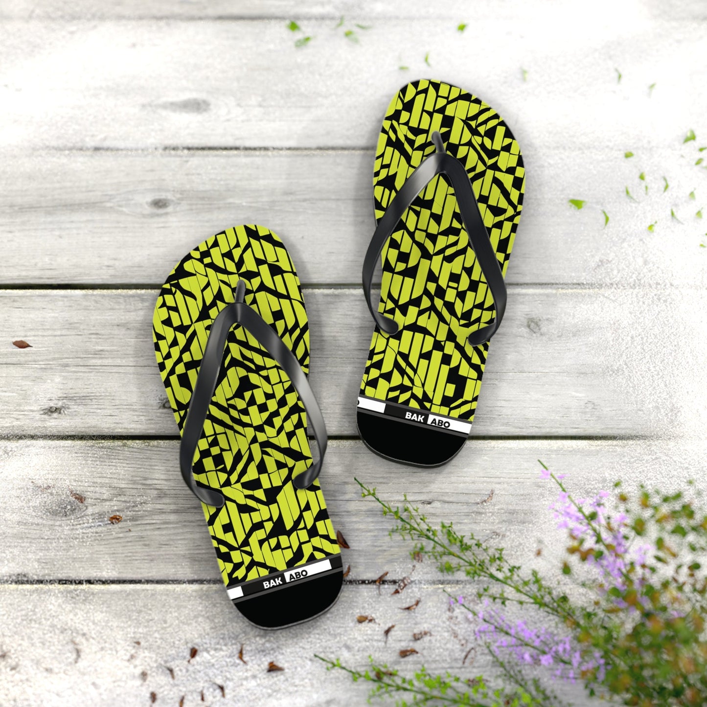 Flip Flops — Neon Geometric Pattern Beach Sandals Printify bakabo.club