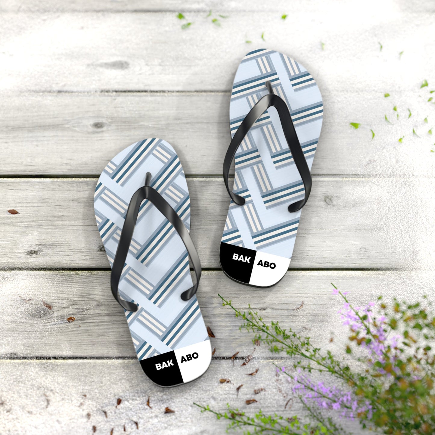 Blue Geometric Flip Flops — Light Plaid Summer Sandals Printify bakabo.club