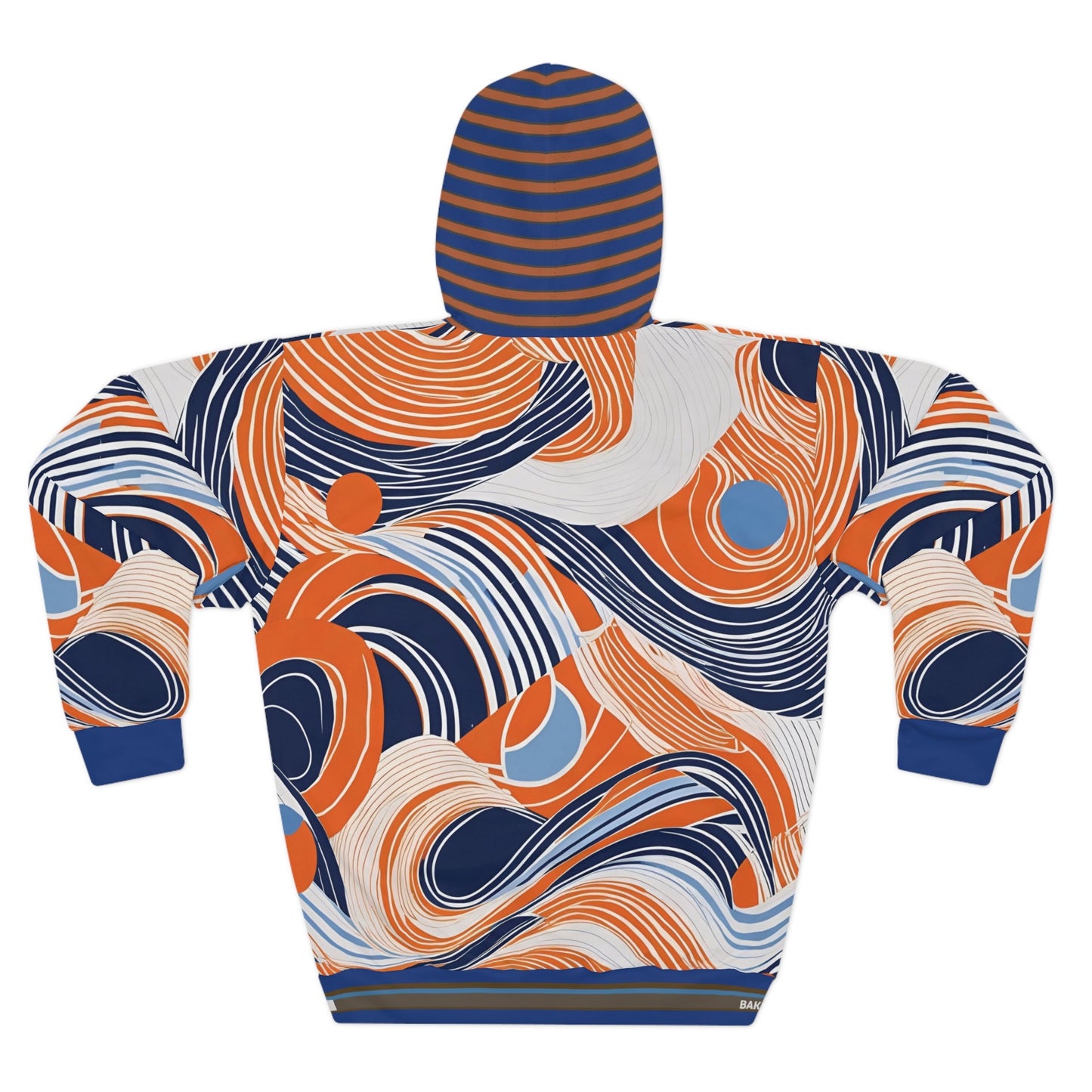 Abstract Wave Pattern Hoodie — Orange & Navy All-Over Print Pullover Printify bakabo.club