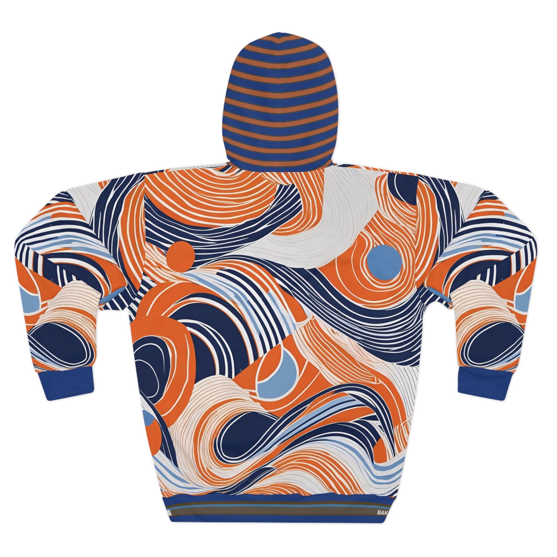 Abstract Wave Pattern Hoodie — Orange & Navy All-Over Print Pullover Printify bakabo.club