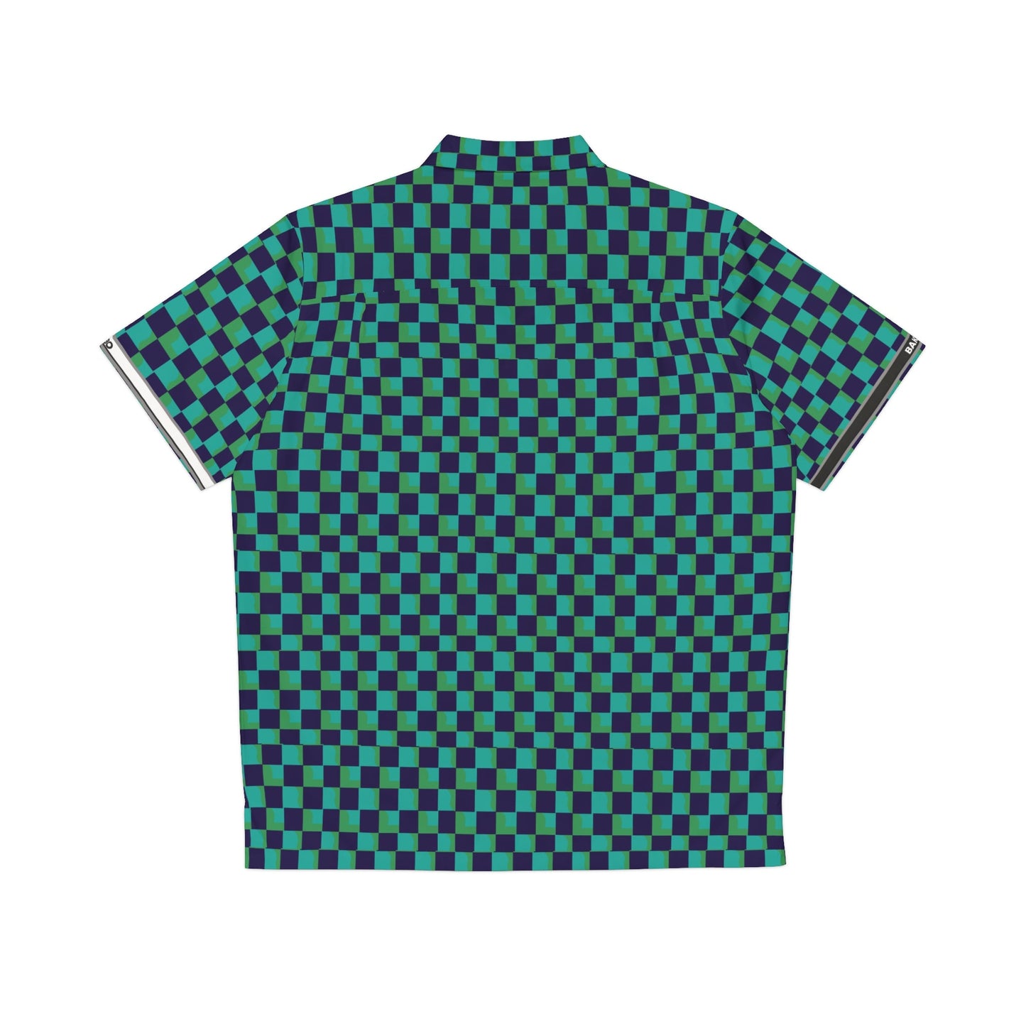 Checkered Hawaiian Shirt — Green & Navy Retro AOP Camp Shirt Printify bakabo.club