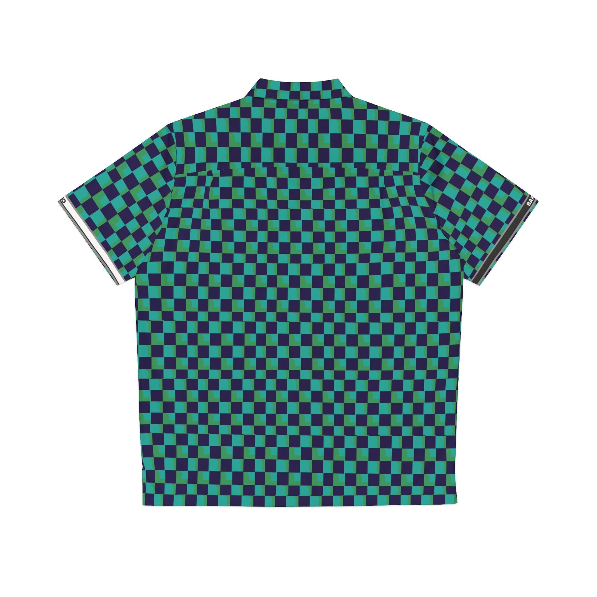 Checkered Hawaiian Shirt — Green & Navy Retro AOP Camp Shirt Printify bakabo.club
