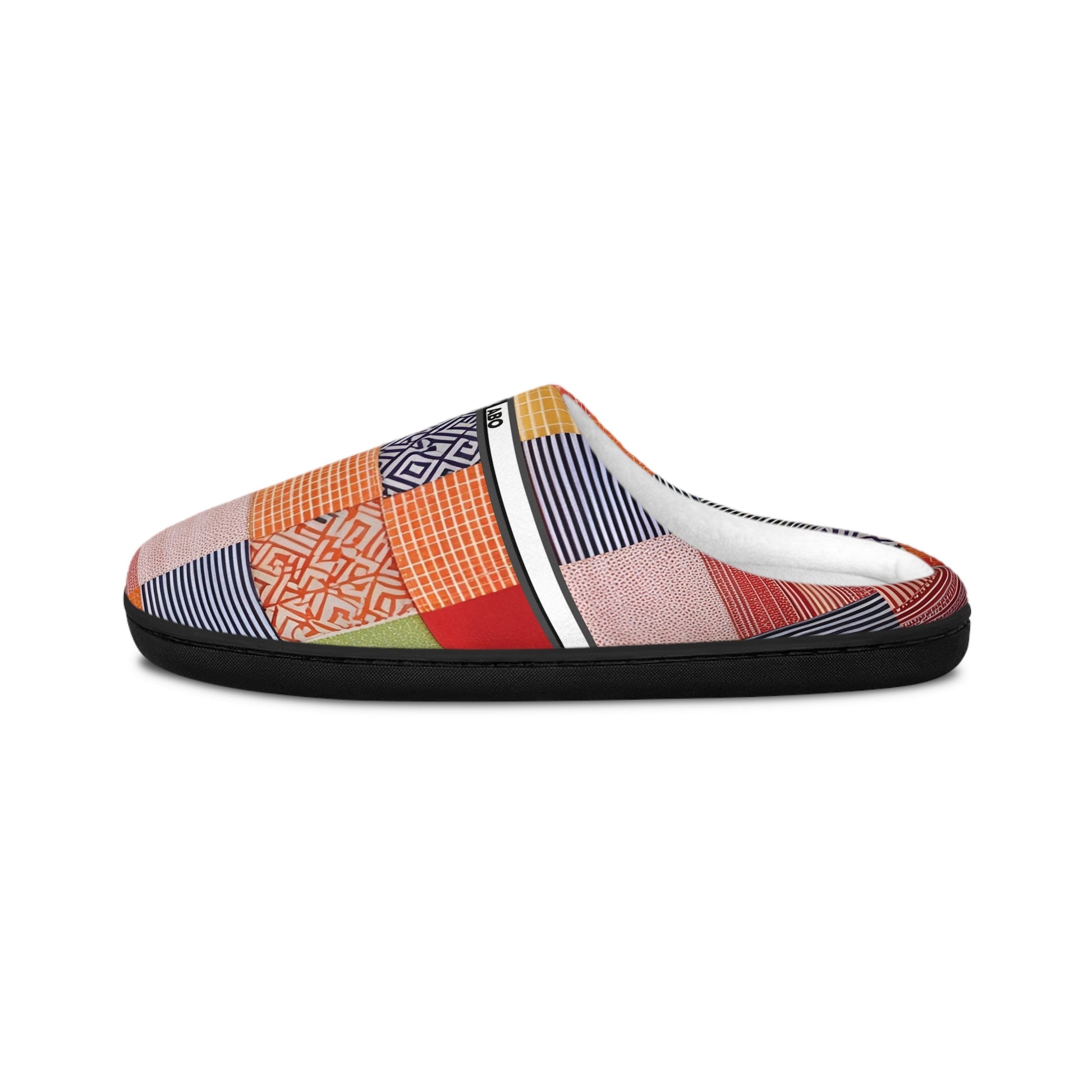 Patchwork Cozy Slippers — Women's Indoor Slip-Ons (Colorful Geometric Quilt Pattern) BakAbo Studio BKS bakabo.club