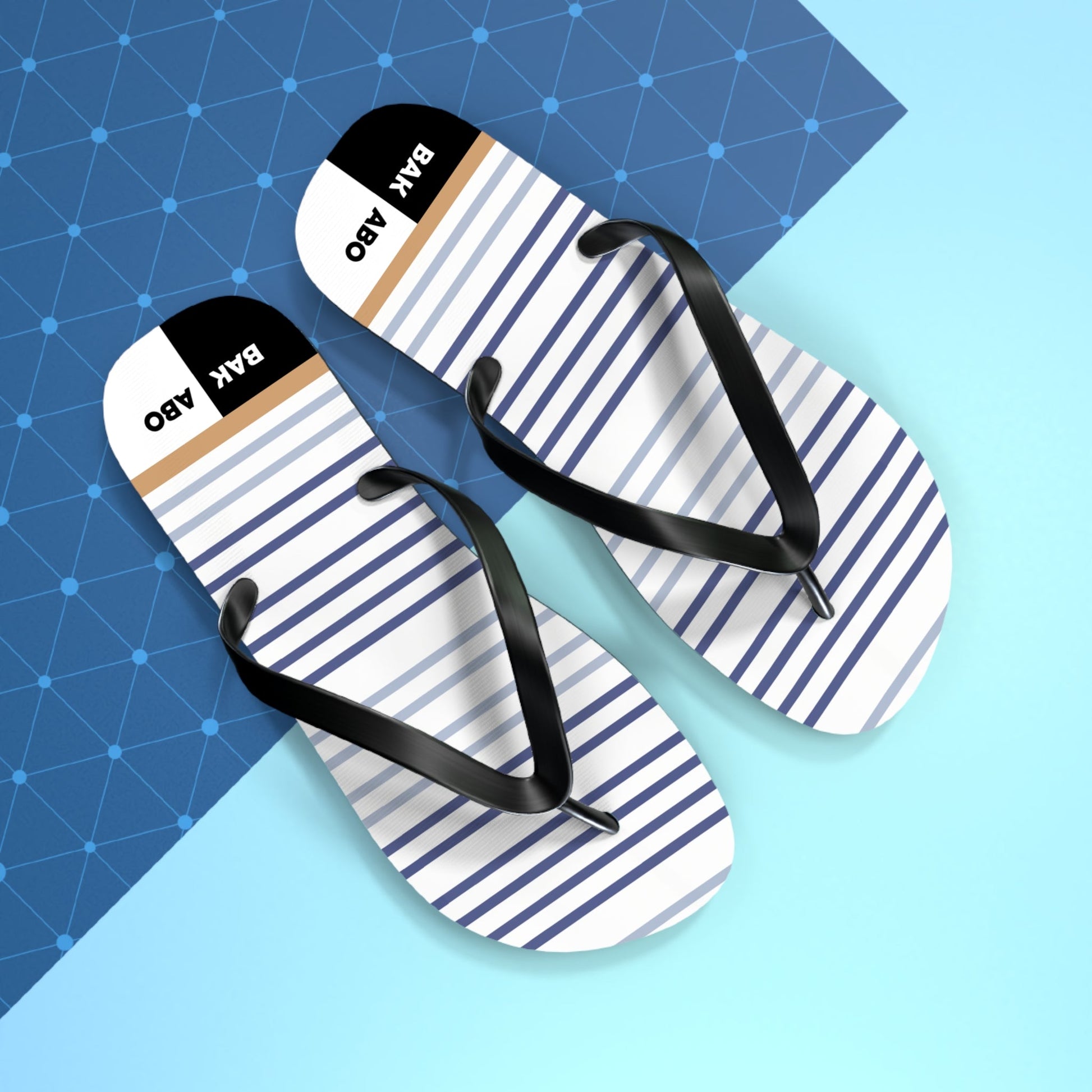 Striped Nautical Flip Flops – Casual Beach Sandals with 'BAK ABO' Accent Printify bakabo.club