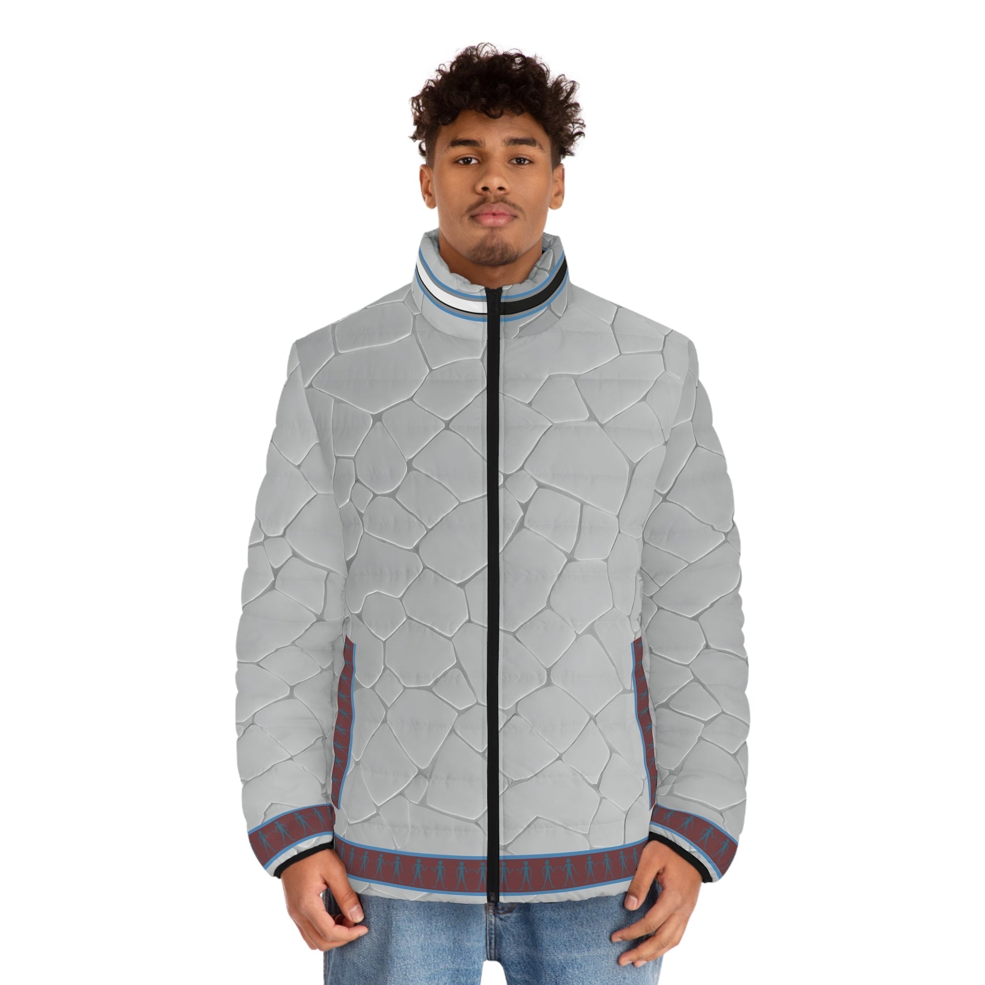 Puffer Jacket — Cracked Stone Texture All-Over Print