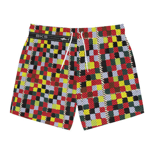 Colorblock Checkered Swim Trunks — Vibrant Patterned Men’s Beach Shorts Printify bakabo.club