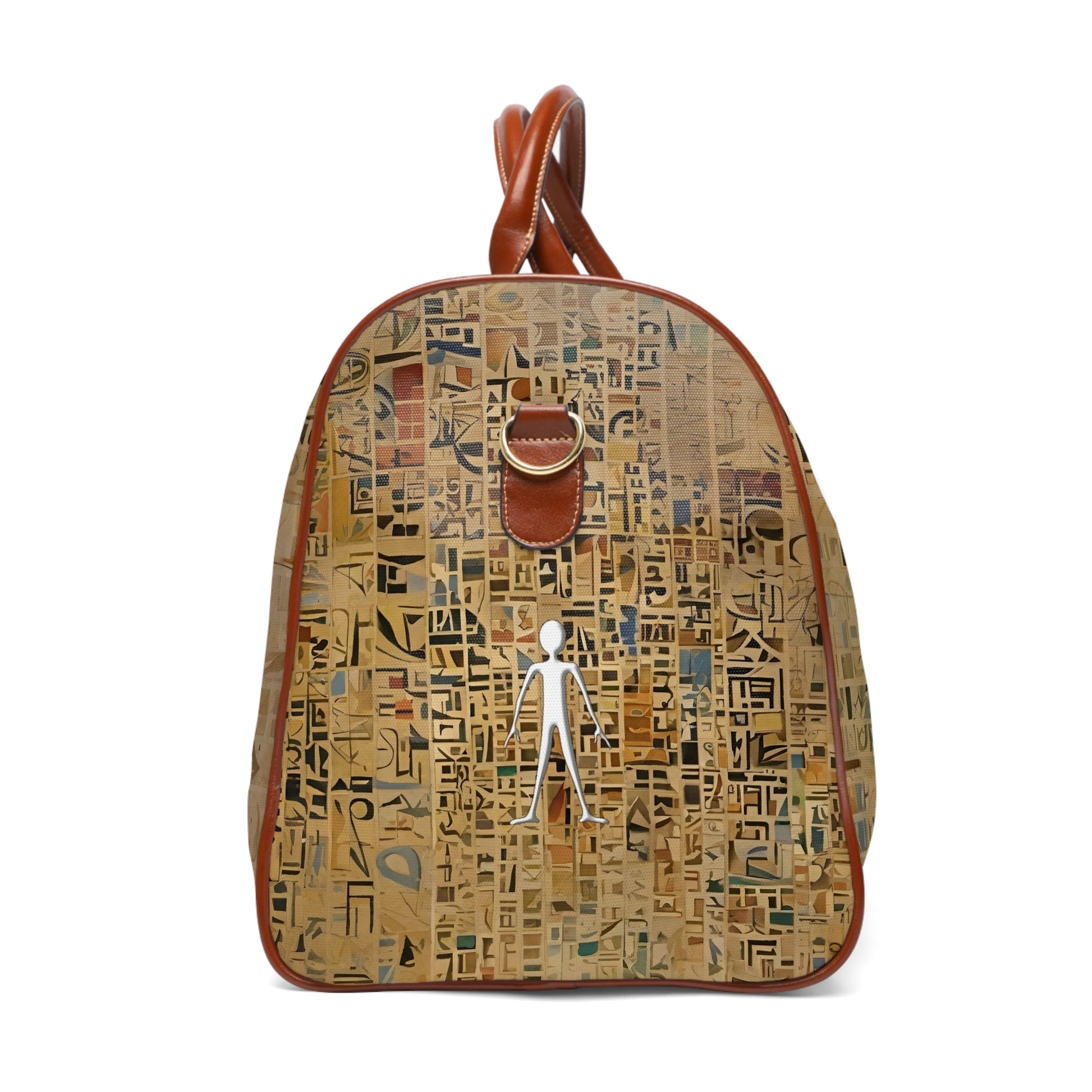 Waterproof Travel Duffel Bag — Abstract Mosaic Pattern with Stick Figure Printify bakabo.club