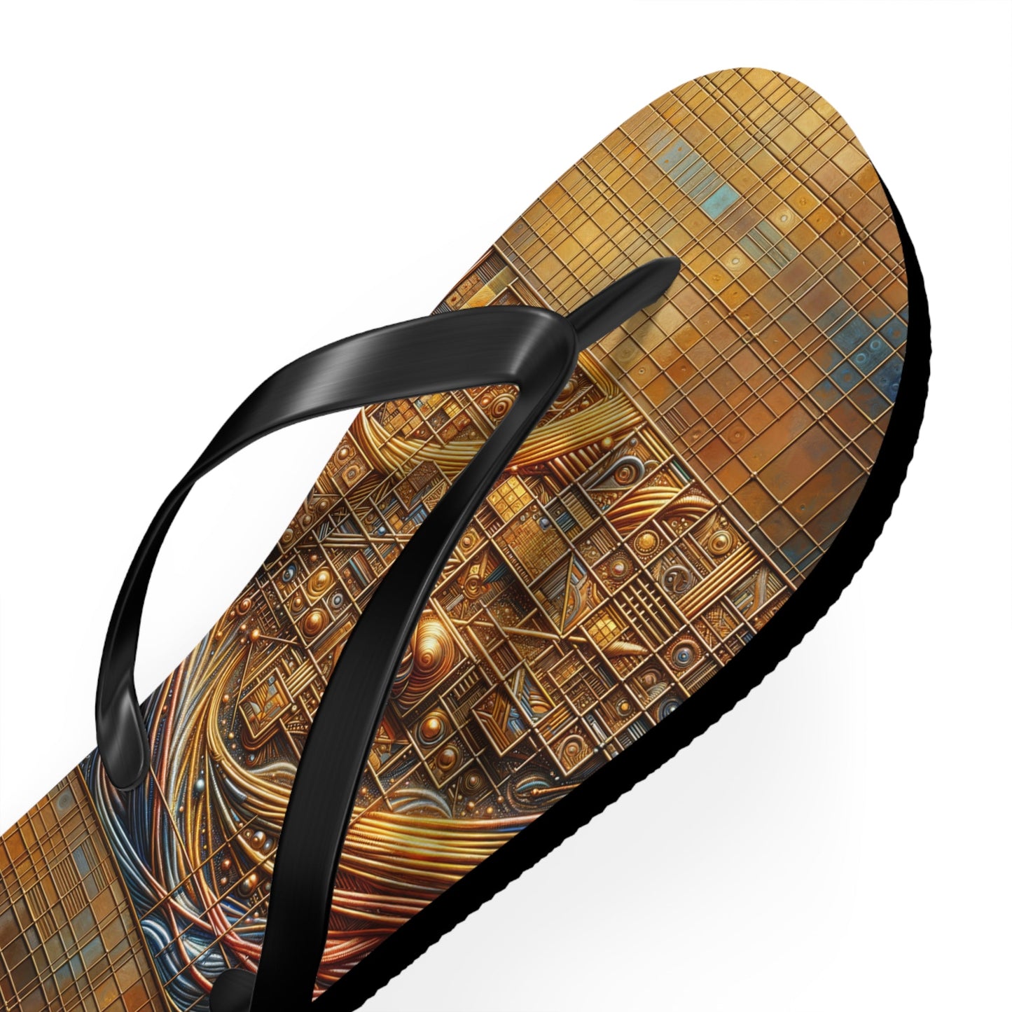 Abstract Mosaic Flip Flops — Golden Geometric Beach Sandals Printify bakabo.club