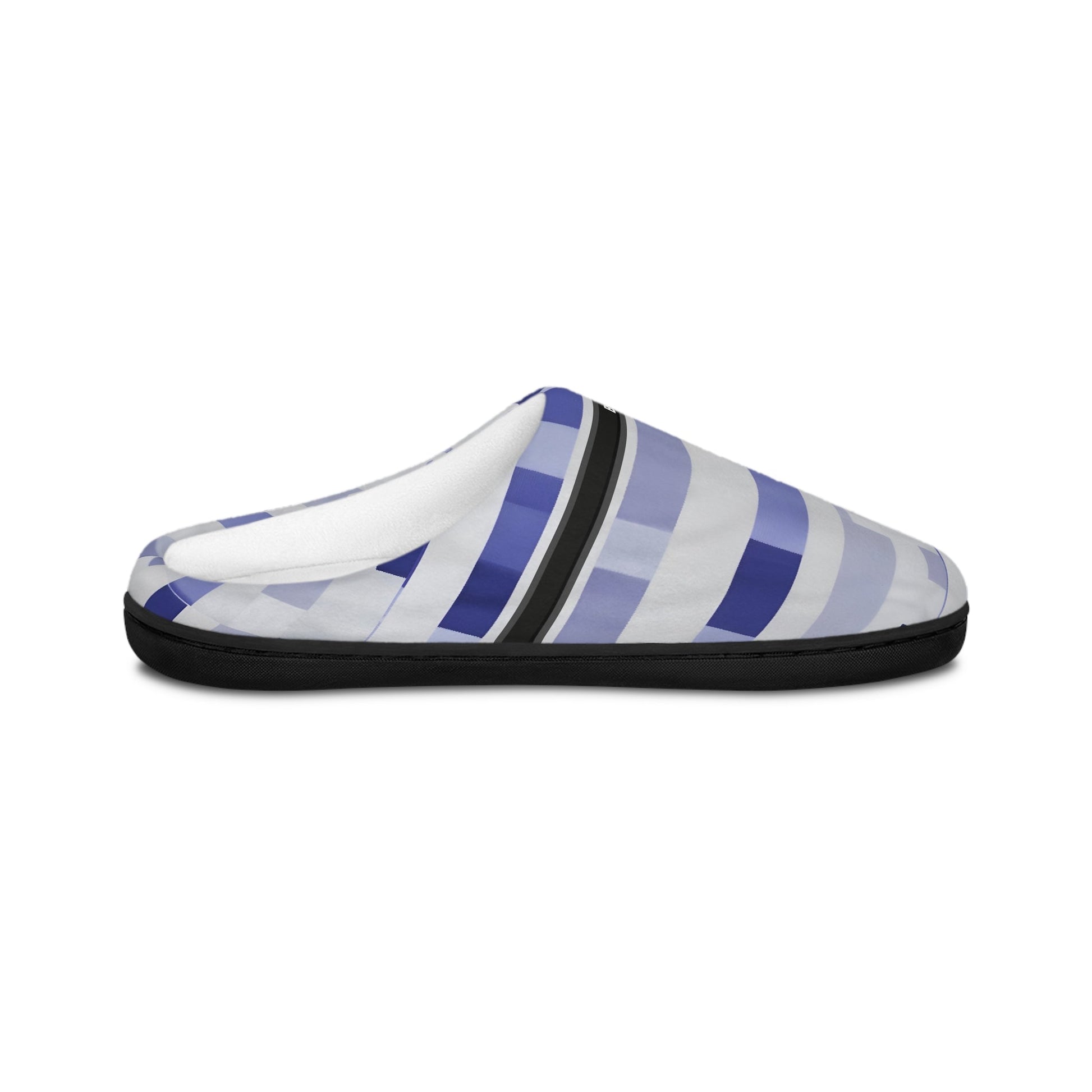 Striped Cozy Indoor Slippers — Blue Geometric Lounge Shoes BakAbo Studio BKS bakabo.club