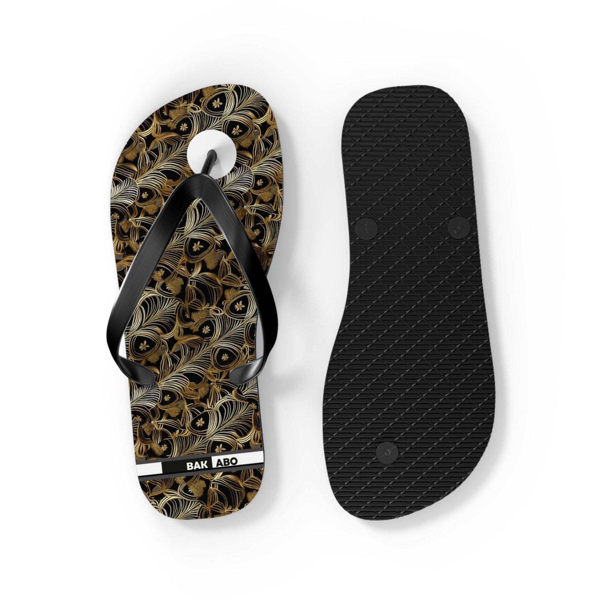 Peacock Feather Pattern Flip Flops — Tropical Beach Sandals with Elegant Feather Design Printify bakabo.club