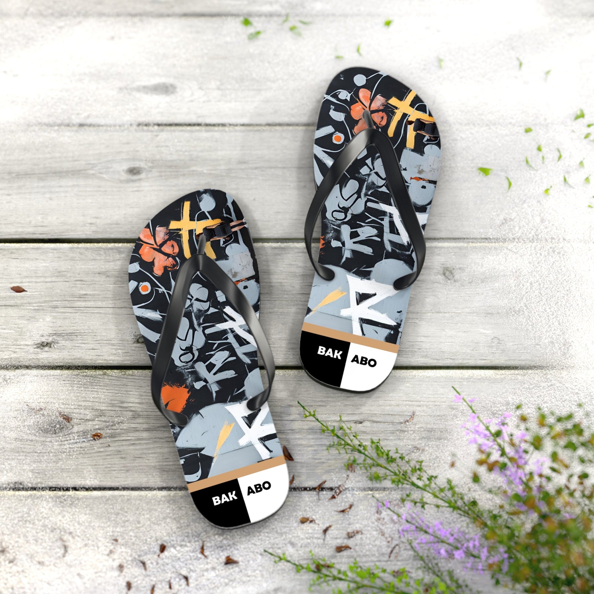 Graffiti Floral Flip Flops — Urban Art Beach Sandals Printify bakabo.club