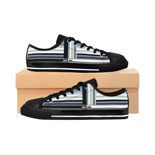 Striped Leather-Trim Men's Sneakers — Black & Grey Casual Shoes Printify bakabo.club