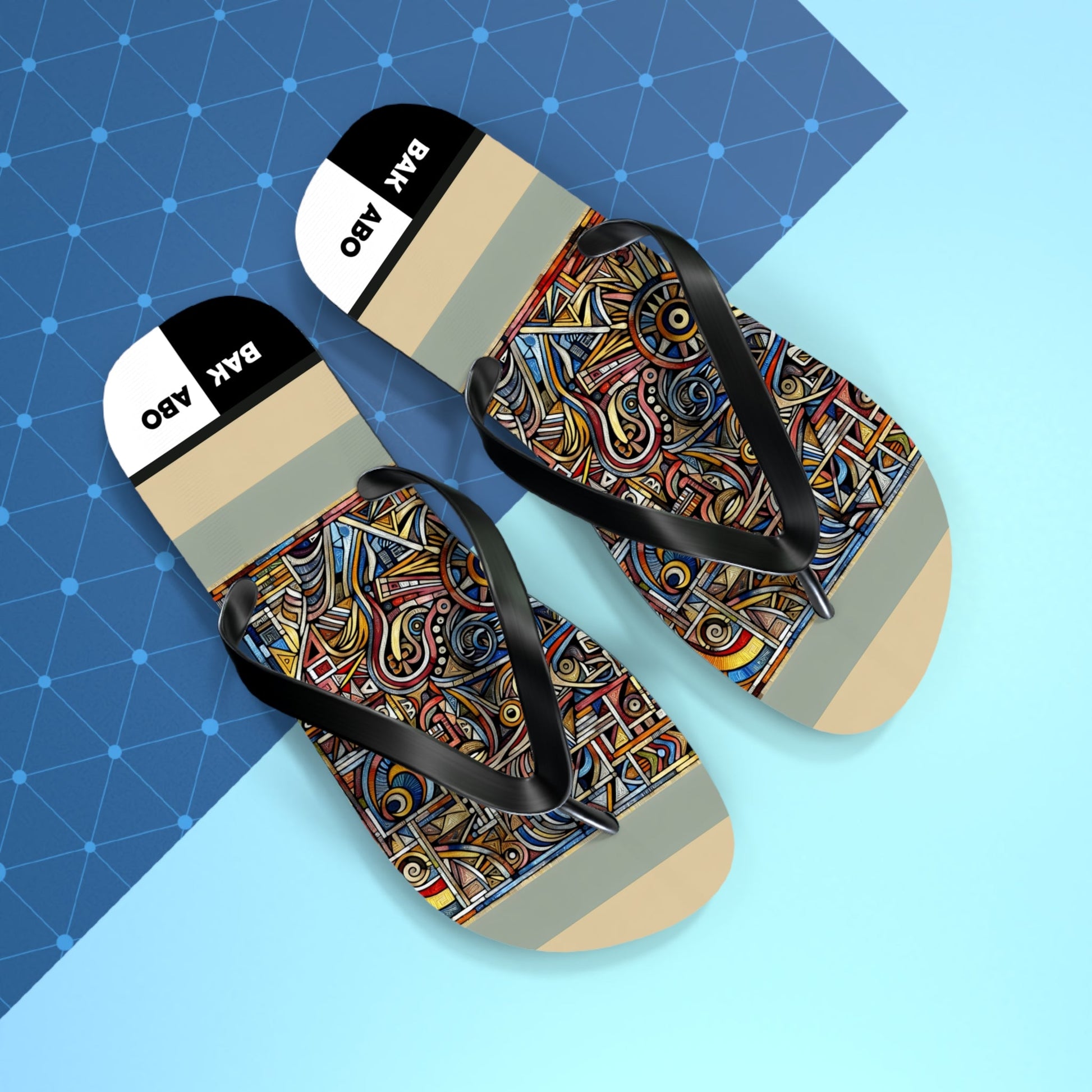 Abstract Mosaic Flip Flops – Colorful Geometric Beach Sandals Printify bakabo.club