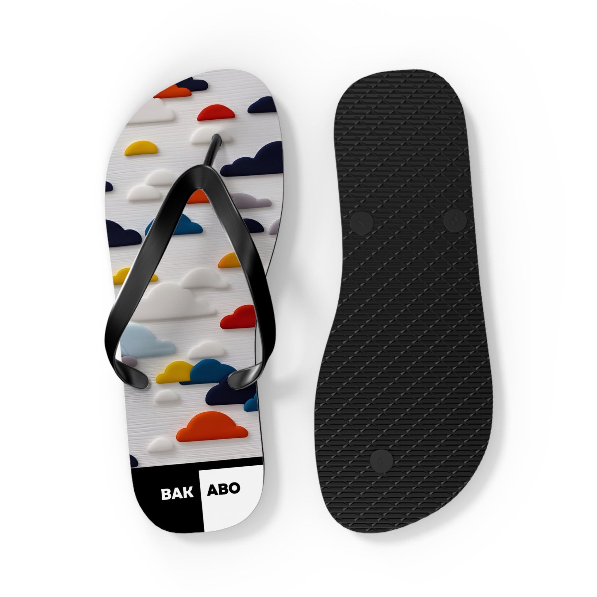 Cloud Pattern Flip Flops – Colorful Retro Clouds Beach Sandals Printify bakabo.club