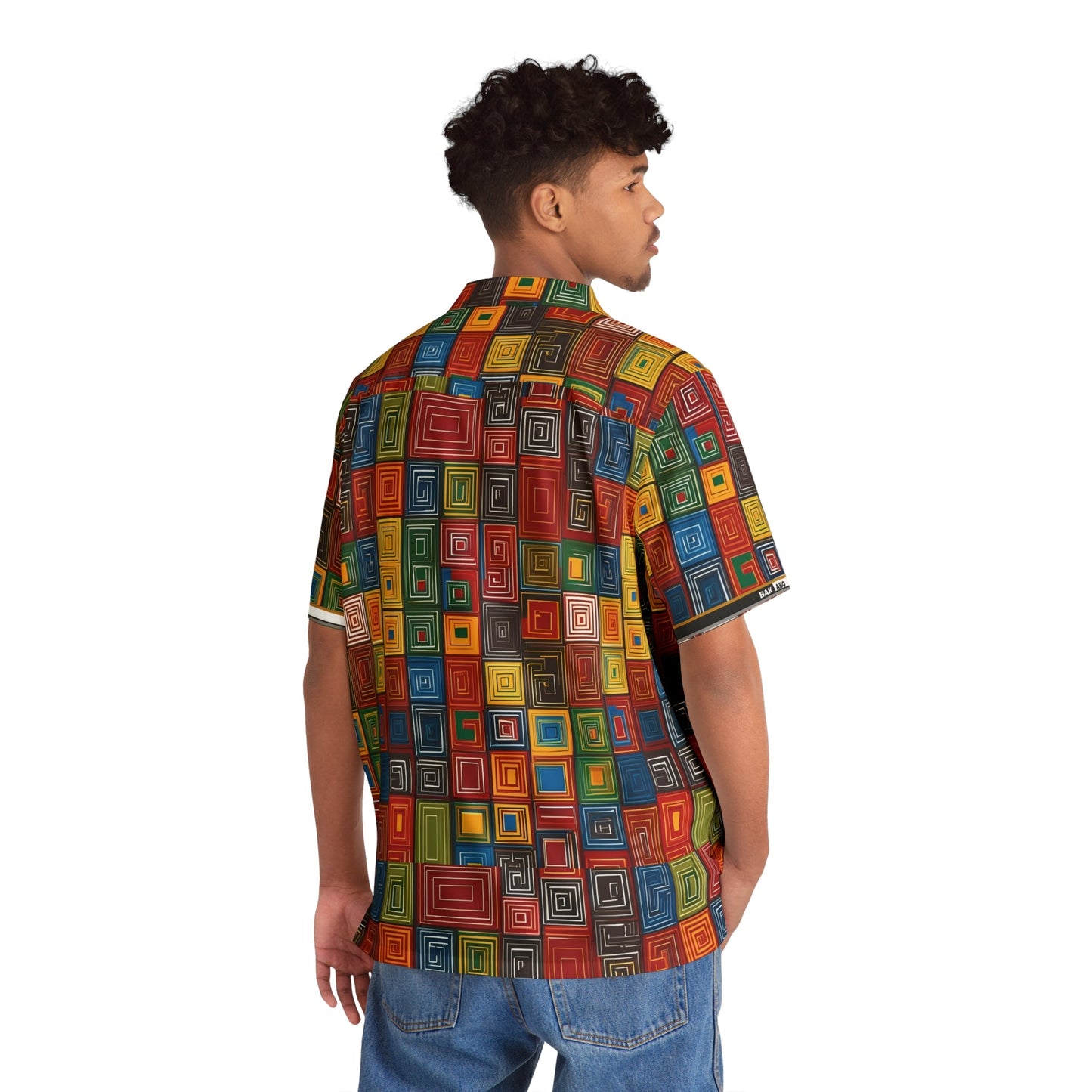 Men's Geometric Hawaiian Shirt — Colorful Retro Square Pattern AOP Printify bakabo.club