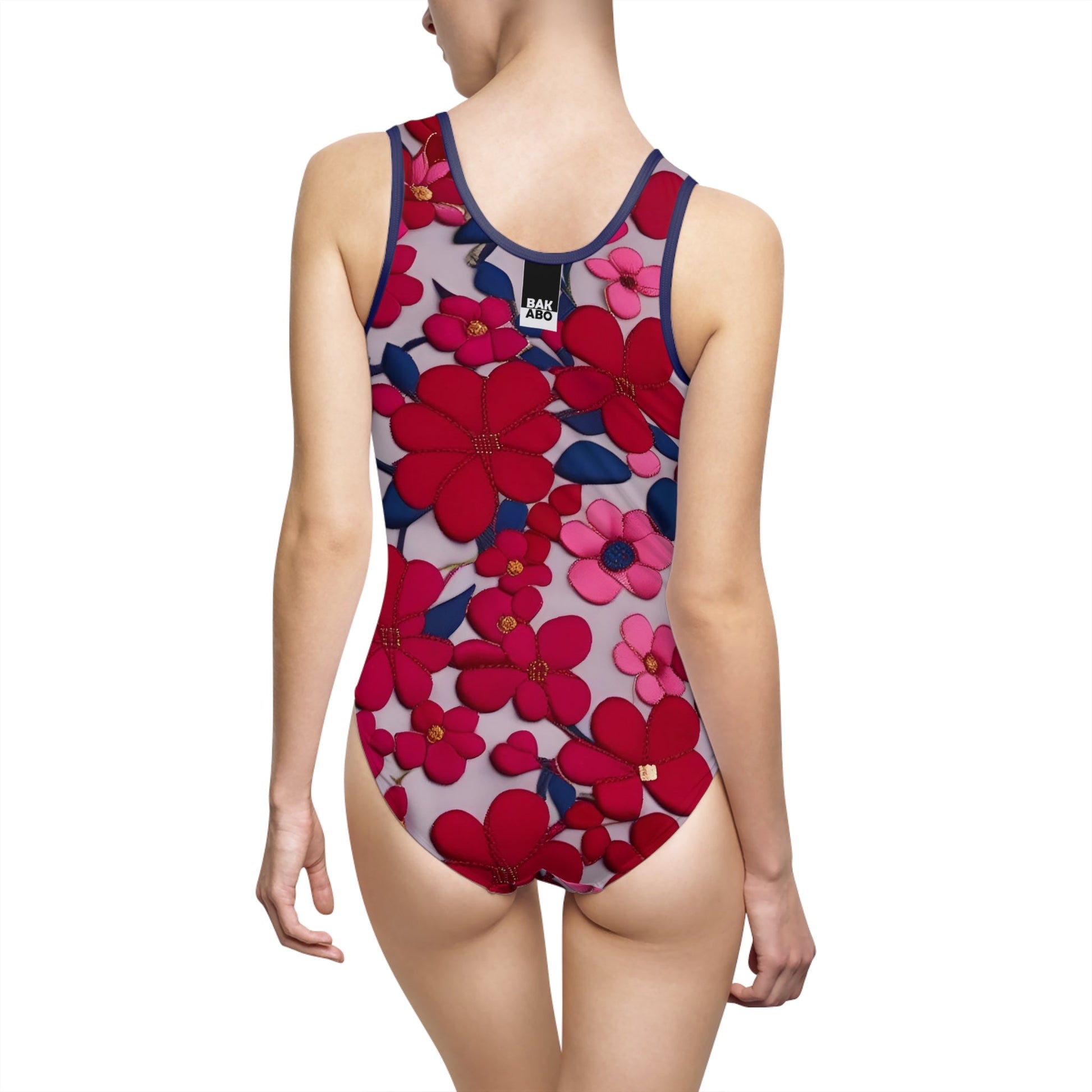 Retro Pink Floral One-Piece Swimsuit Printify bakabo.club