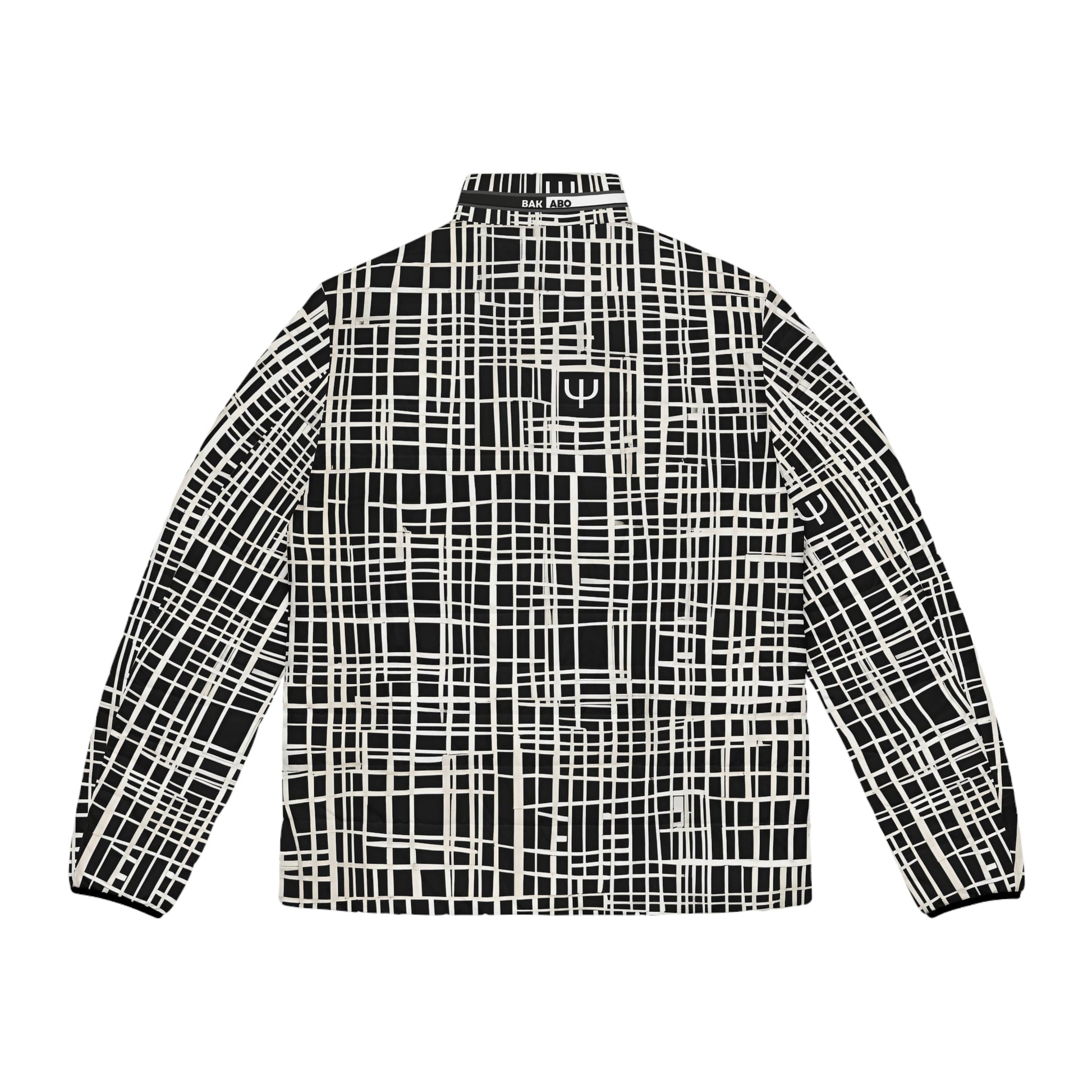 Men's Black & White Grid Puffer Jacket — Geometric All-Over Print Printify bakabo.club