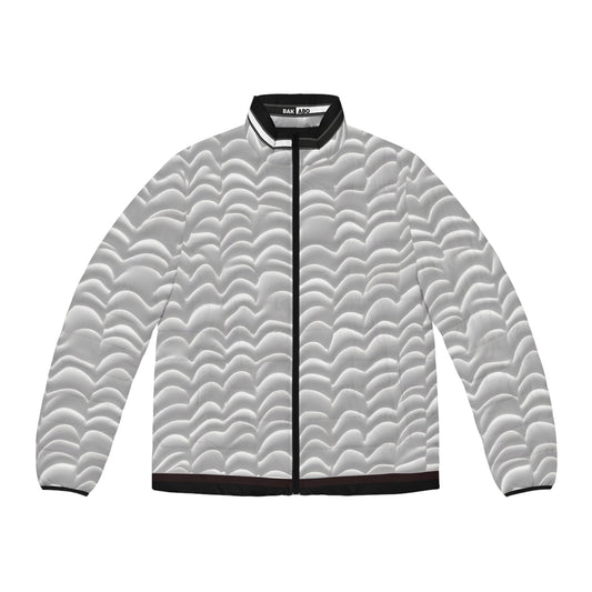 Men's Quilted Wave Puffer Jacket — Lightweight White Cloud Pattern Printify bakabo.club