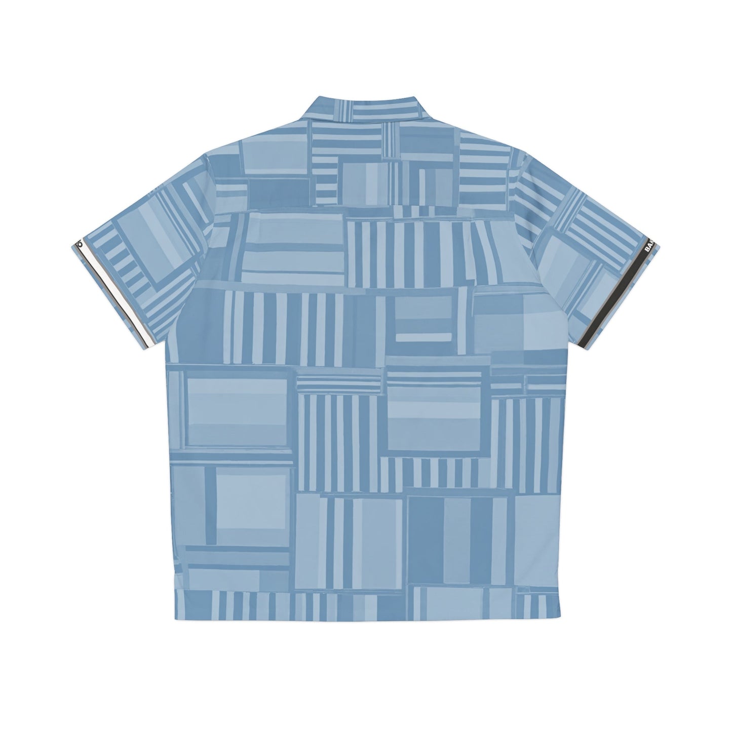 Men's Blue Geo Patchwork Hawaiian Shirt — Lightweight Vacation Camp Collar Printify bakabo.club