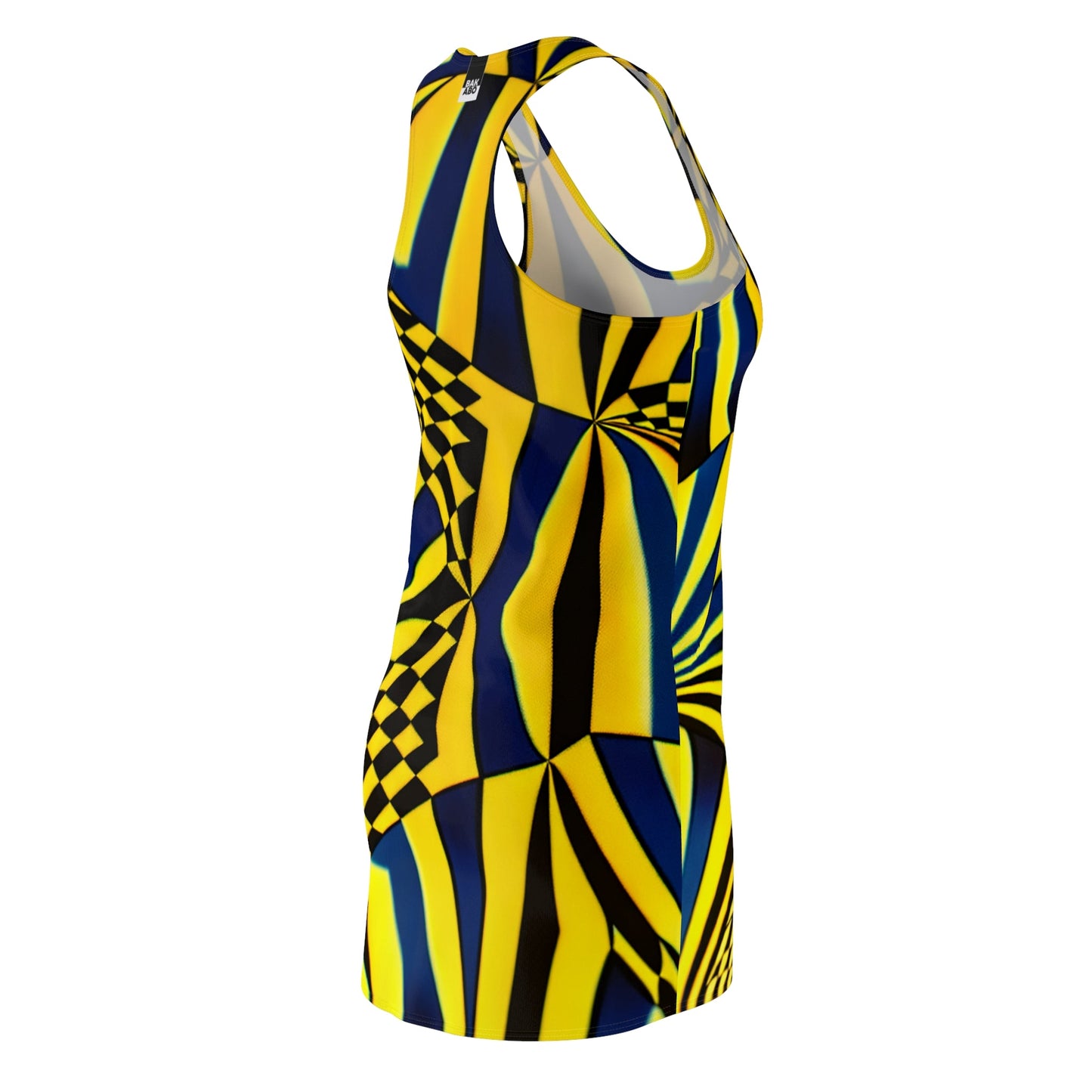 Racerback Dress — Bold Yellow & Navy Optical Check Spiral Print Printify bakabo.club