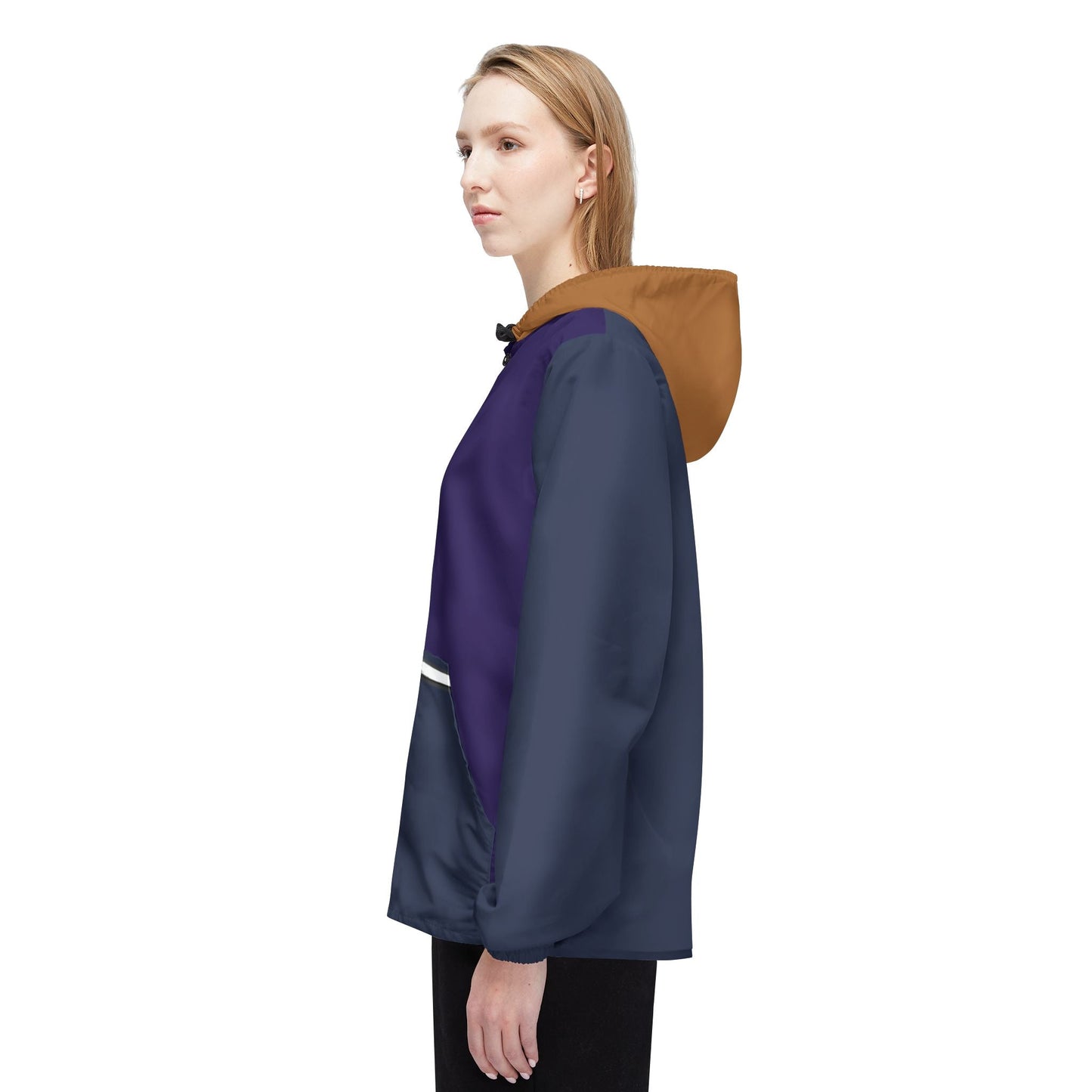 Colorblock Hooded Windbreaker Jacket – Navy, Purple & Brown AOP Printify bakabo.club