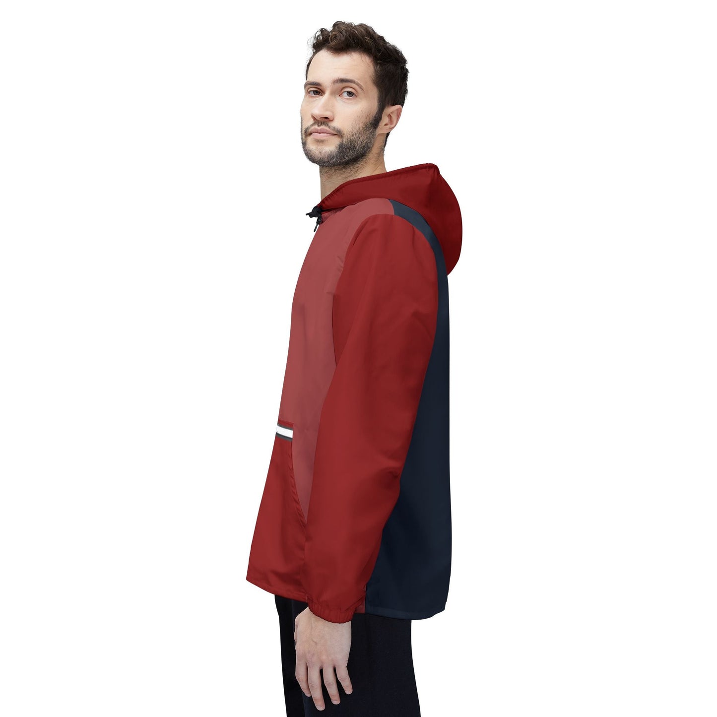Two-Tone Lightweight Windbreaker Jacket – Red & Navy Hooded Zip-Up Printify bakabo.club