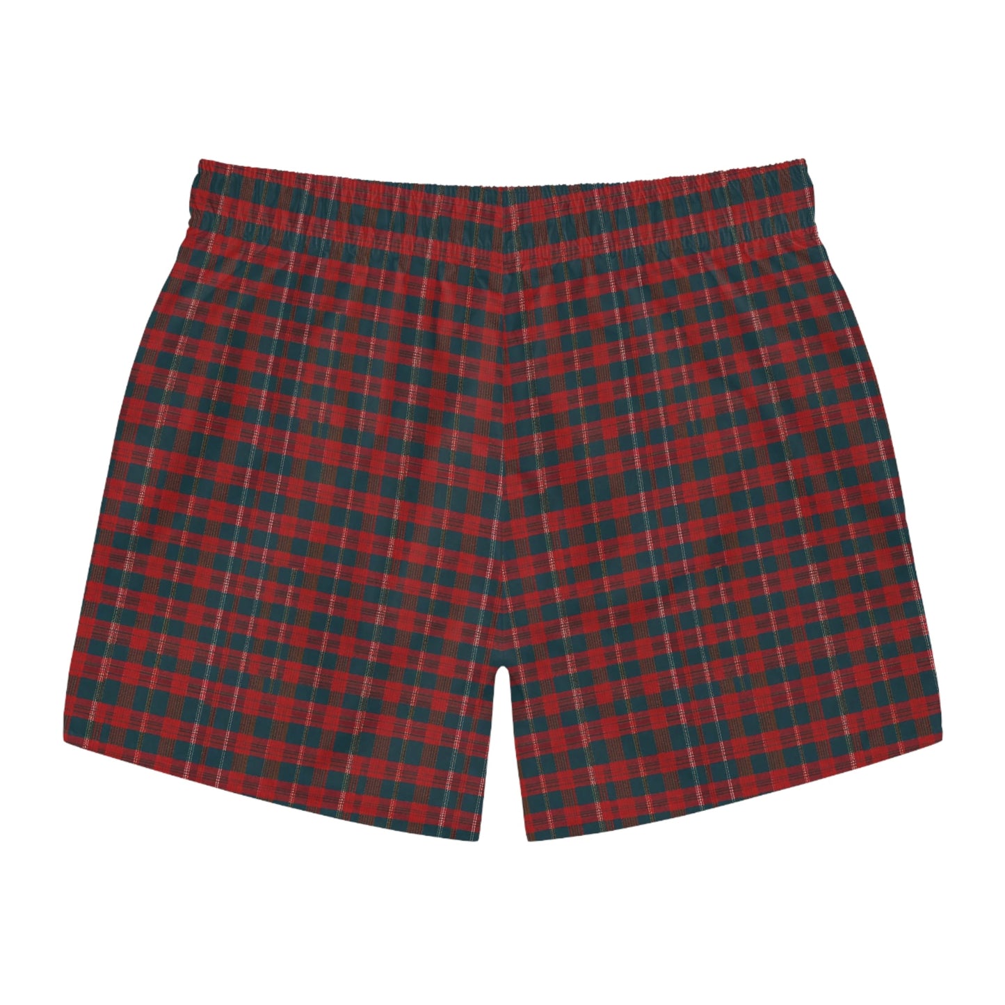 Red Green Tartan Plaid Swim Trunks — Classic Holiday Plaid Beach Shorts Printify bakabo.club