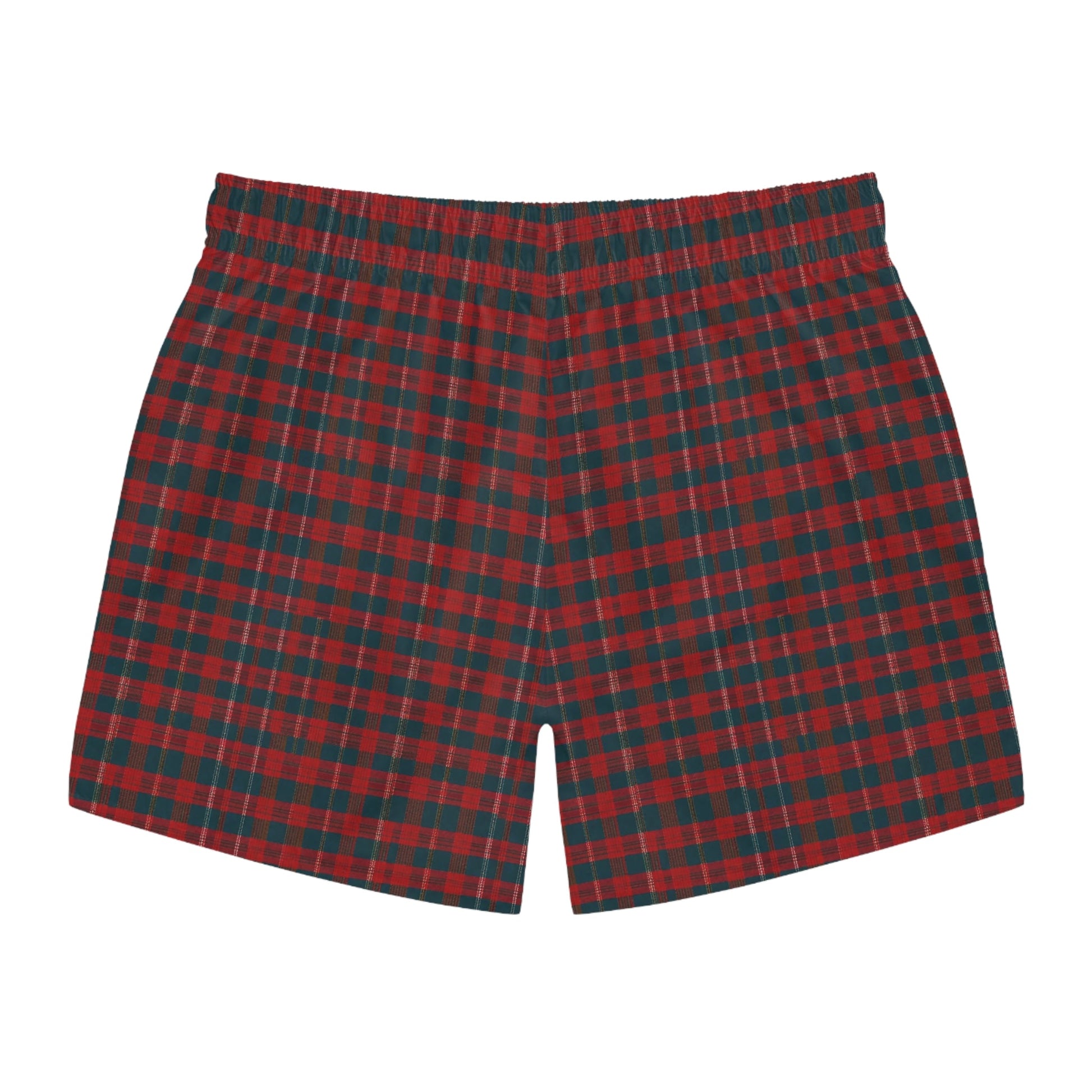 Red Green Tartan Plaid Swim Trunks — Classic Holiday Plaid Beach Shorts Printify bakabo.club