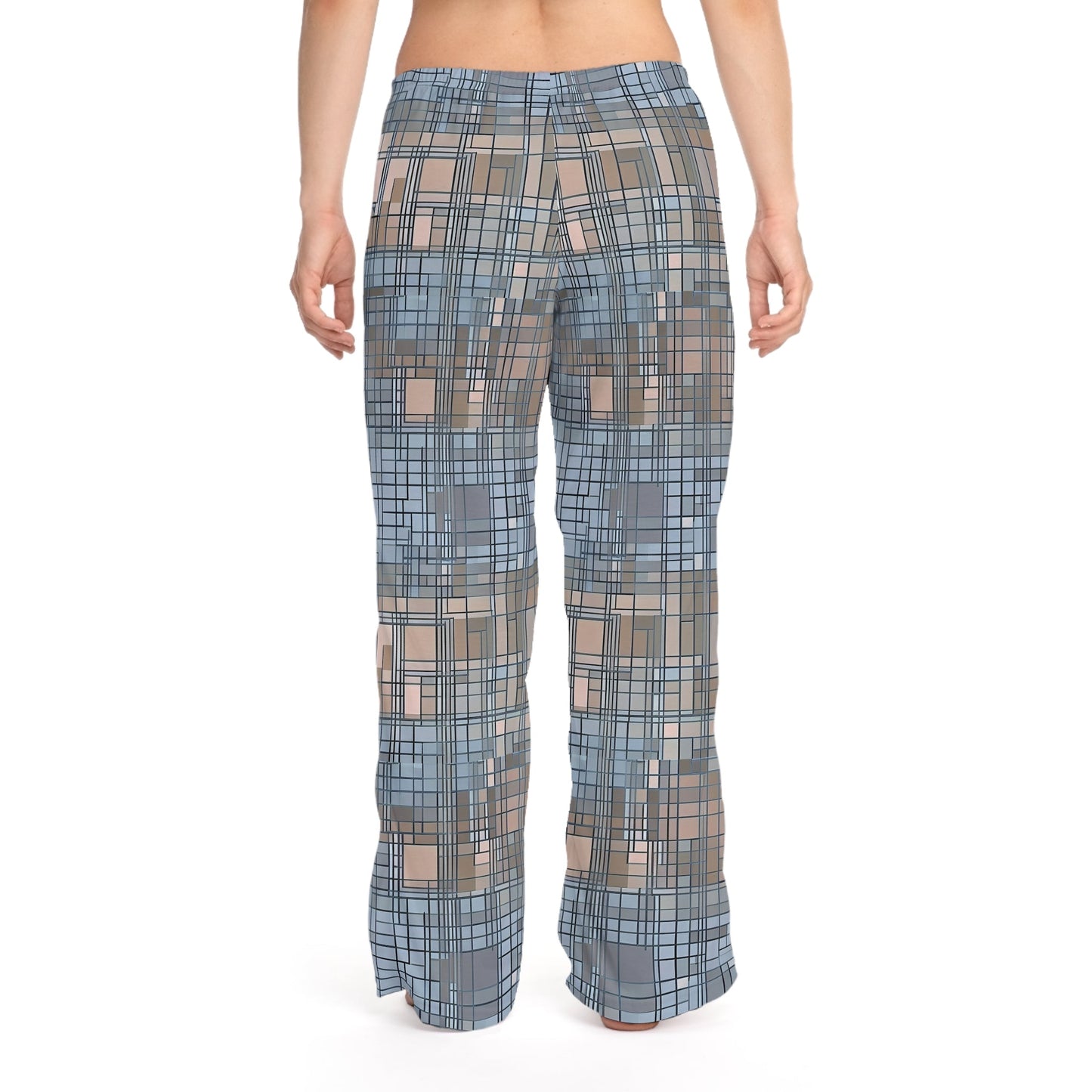 Women's Plaid Lounge Pajama Pants — Soft Blue Geometric Print Printify bakabo.club