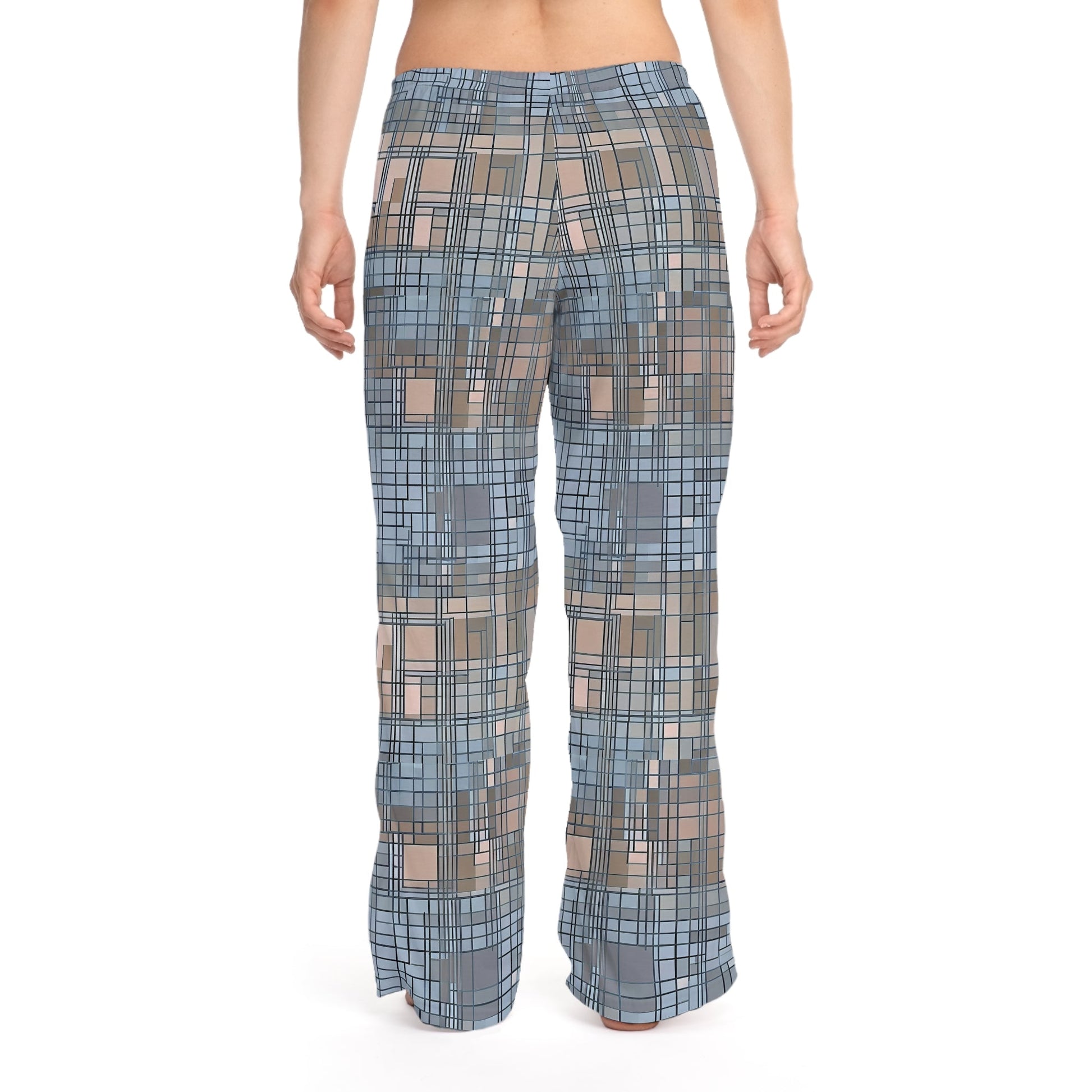 Women's Plaid Lounge Pajama Pants — Soft Blue Geometric Print Printify bakabo.club