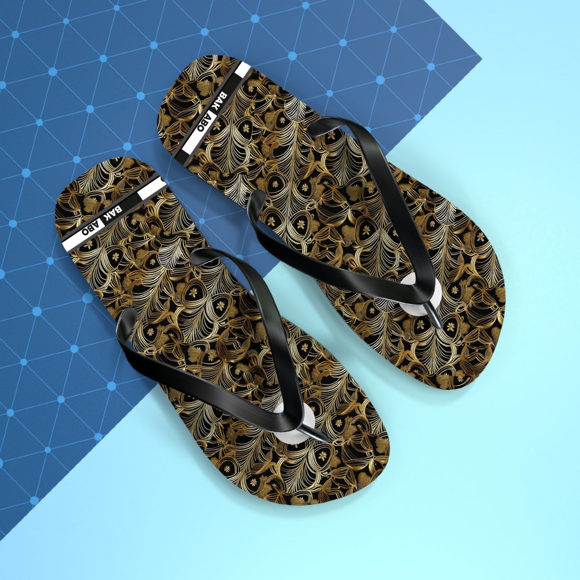 Peacock Feather Pattern Flip Flops — Tropical Beach Sandals with Elegant Feather Design Printify bakabo.club