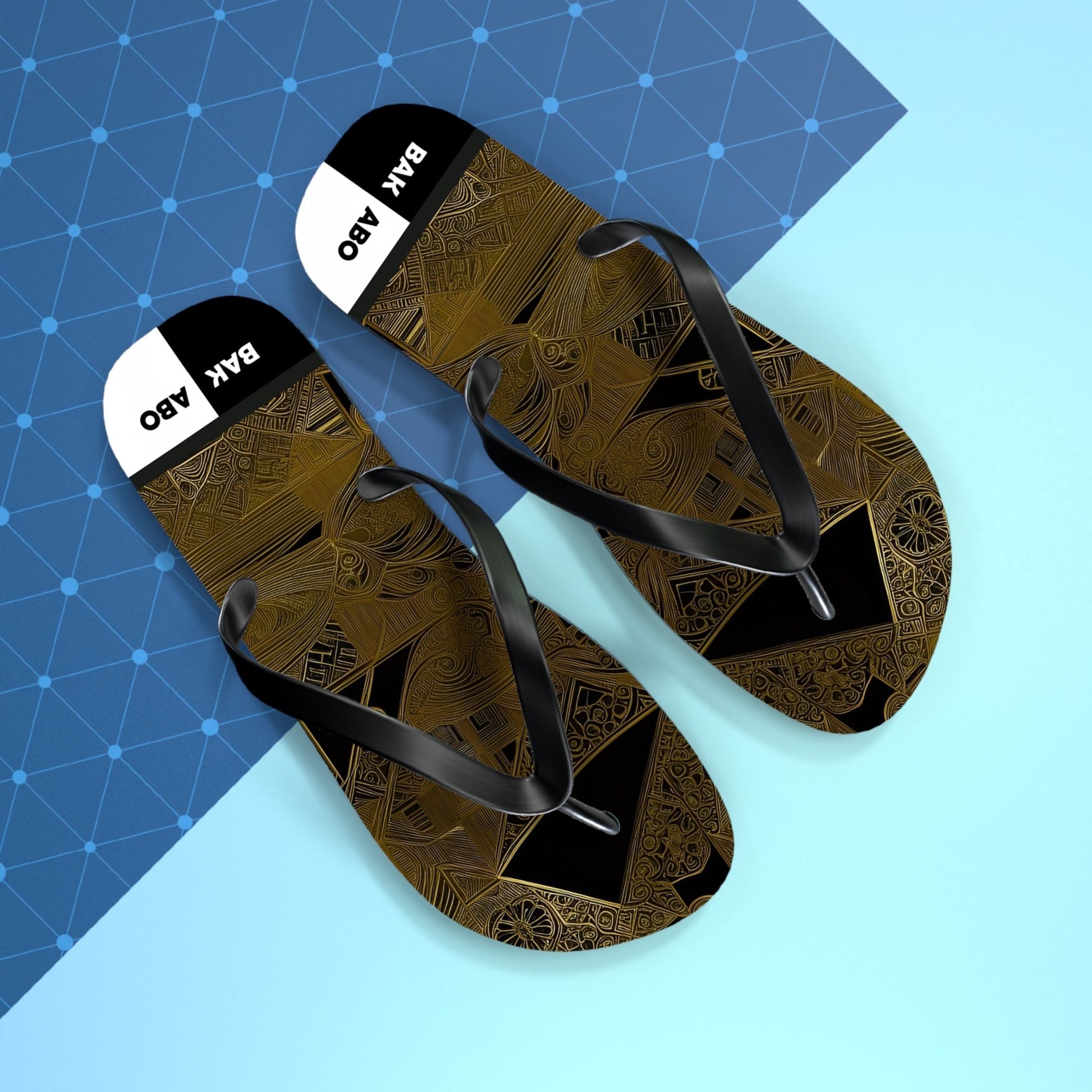 Flip Flops — Geometric Gold Tribal Pattern Beach Sandals Printify bakabo.club