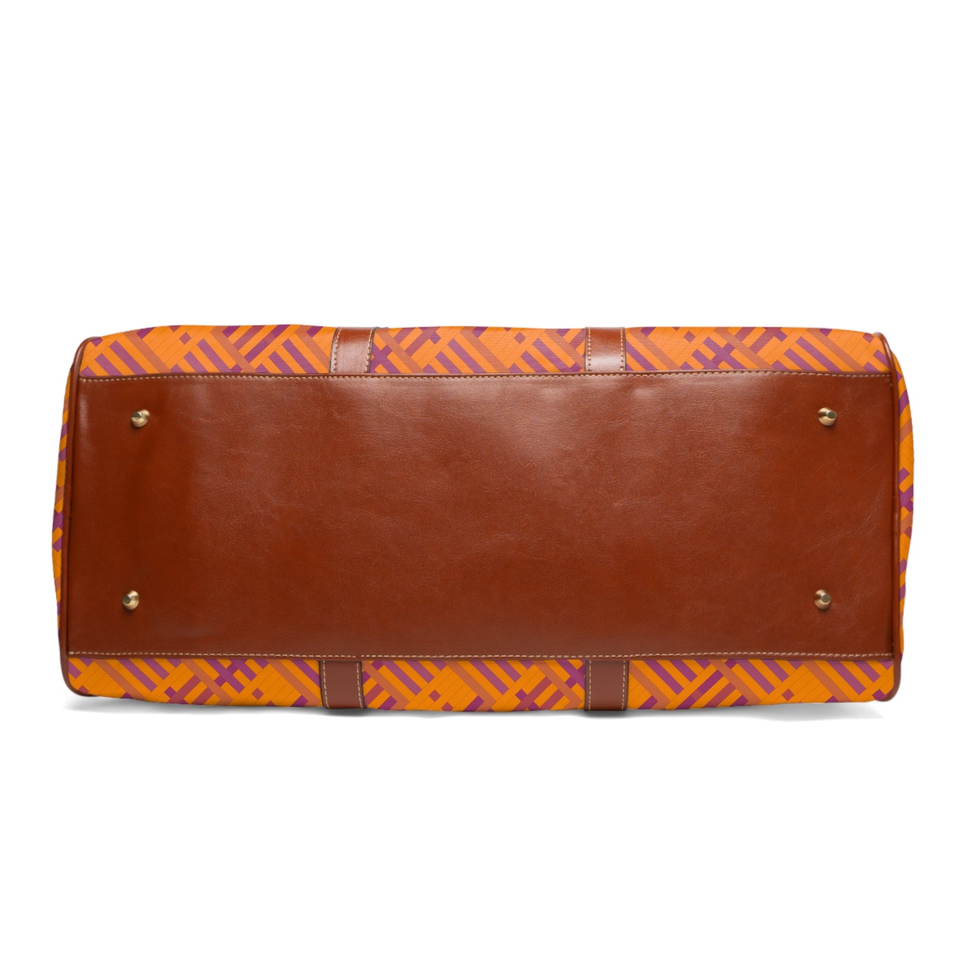 Waterproof Travel Bag - Orange Geometric Duffle with Gold Stick Figure Accent Printify bakabo.club