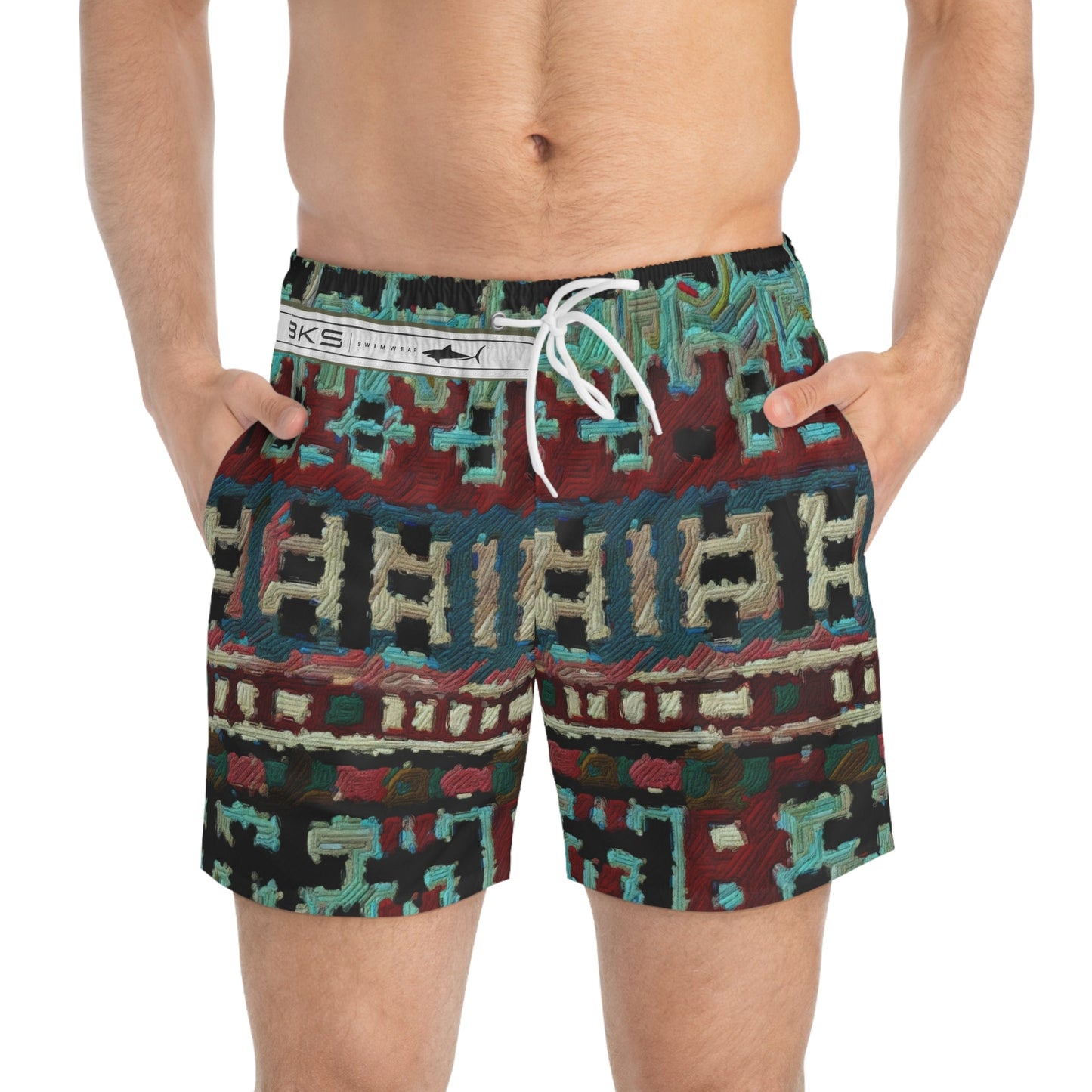 Ethnic Pattern Swim Trunks — Tribal Geometric AOP Beach Shorts Printify bakabo.club